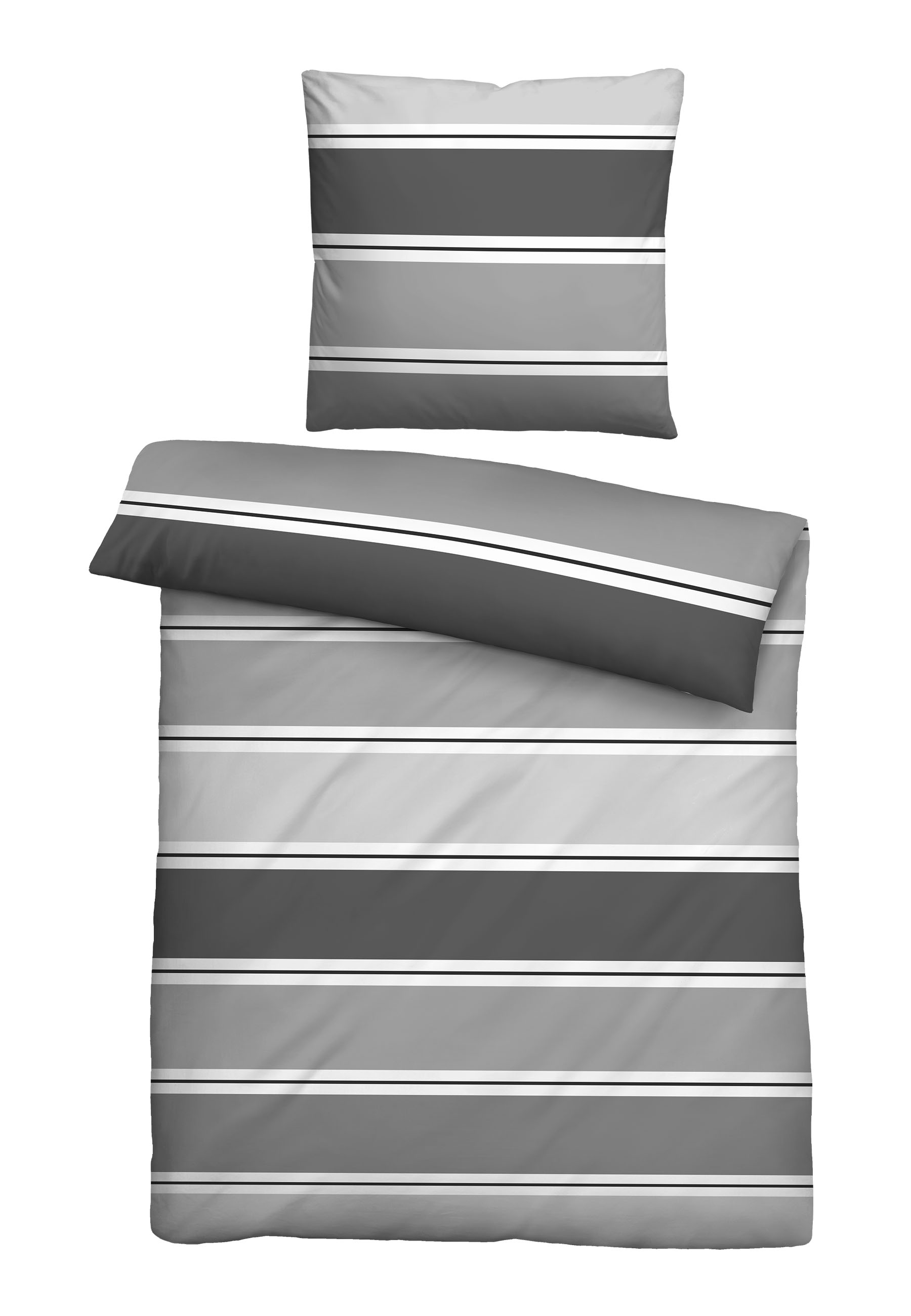 Biberna Seersucker Bettwäsche Querbalken, 155 x 220 cm + 80 x 80 cm, titanium