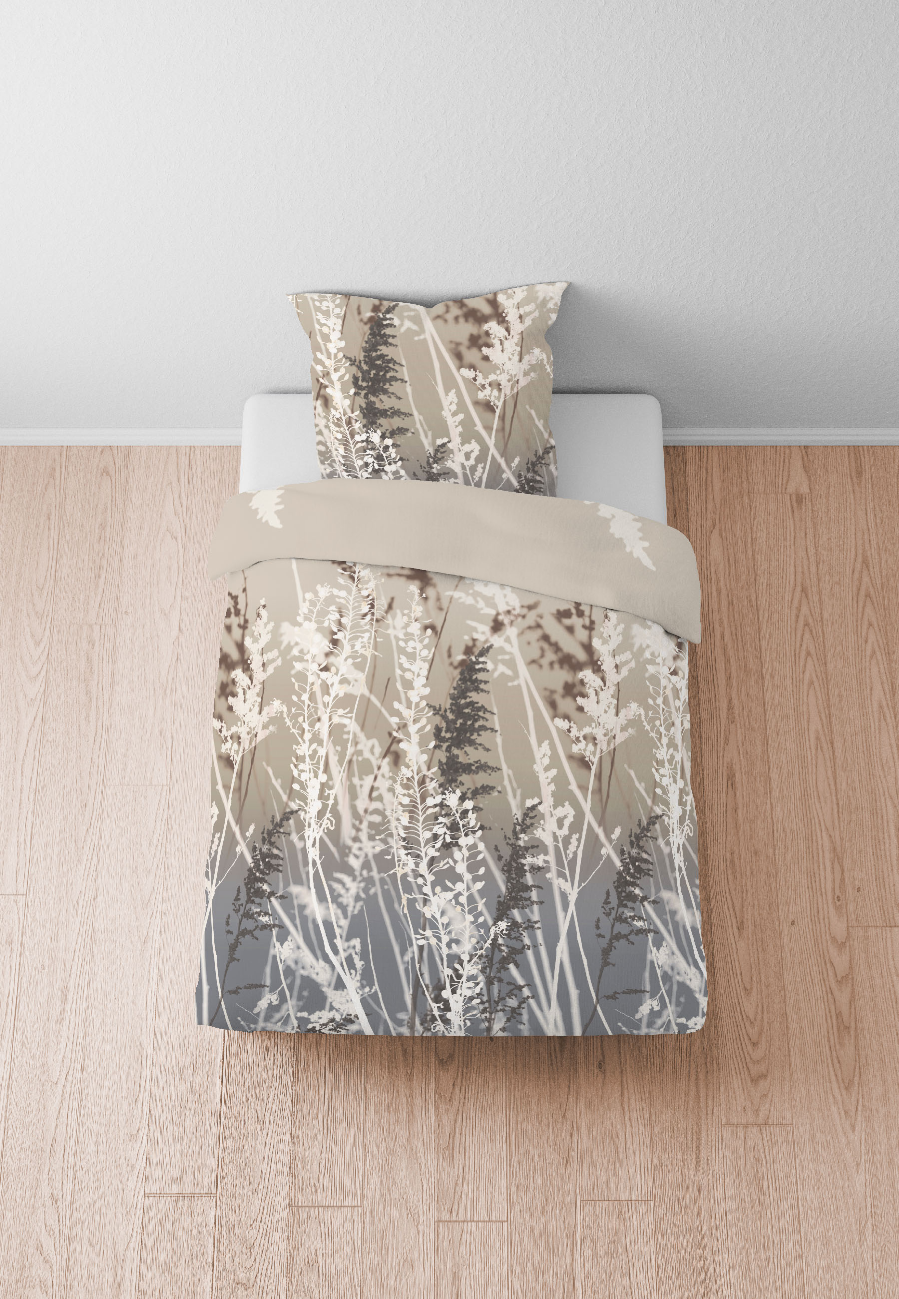 Biberna Gräser 135x200 cm+80x80 cm, Feinbiber Bettwäsche taupe