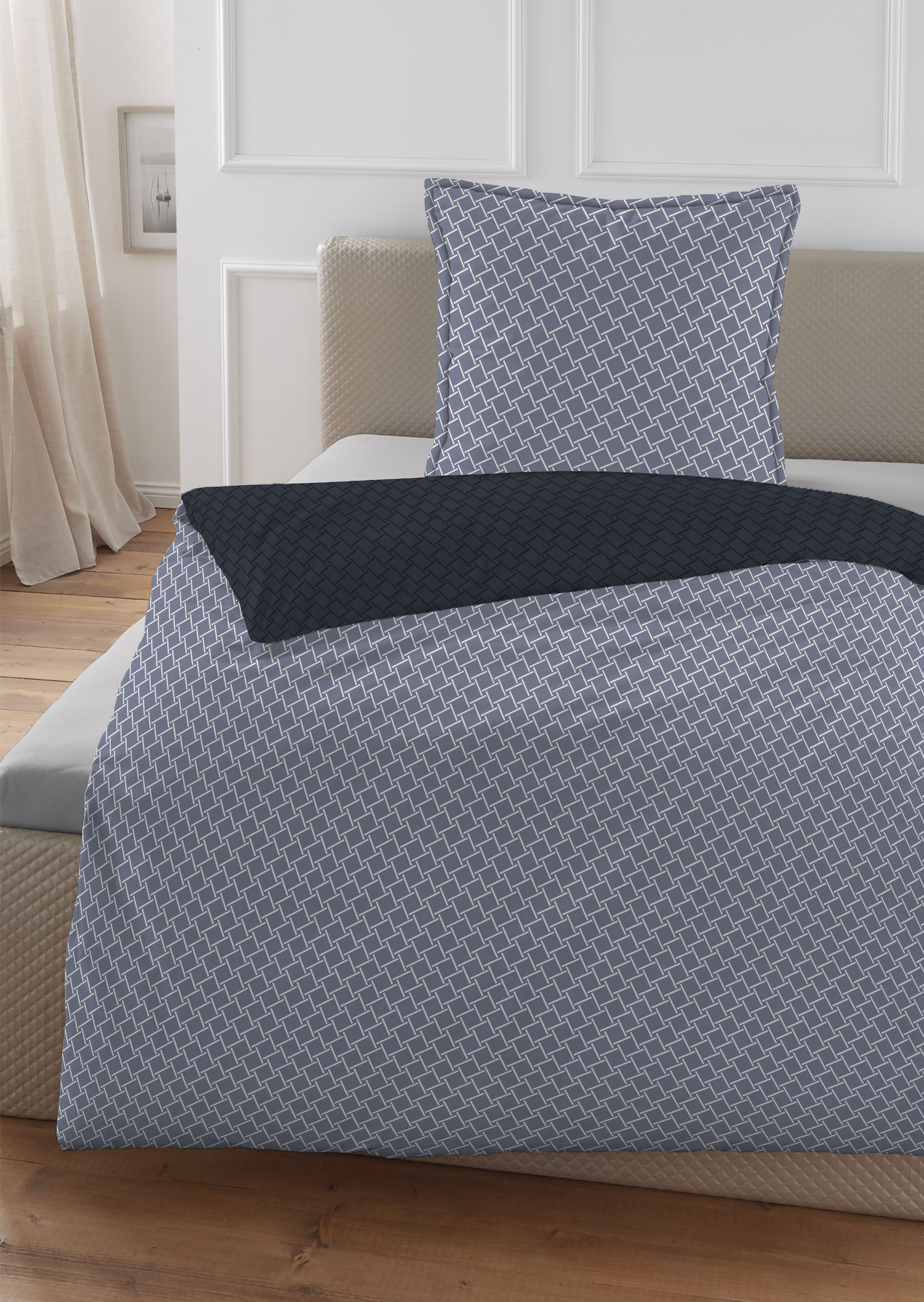 Biberna Satin 155 x 220 cm + 80 x 80 cm, marine