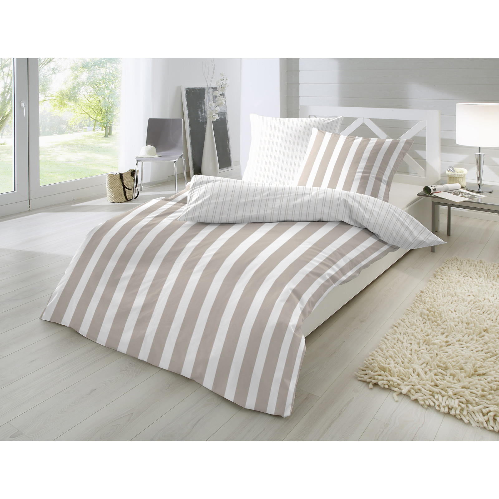 Hahn Haustextilien Perkal Bettwäsche taupe gestreift Größe 200x200 cm