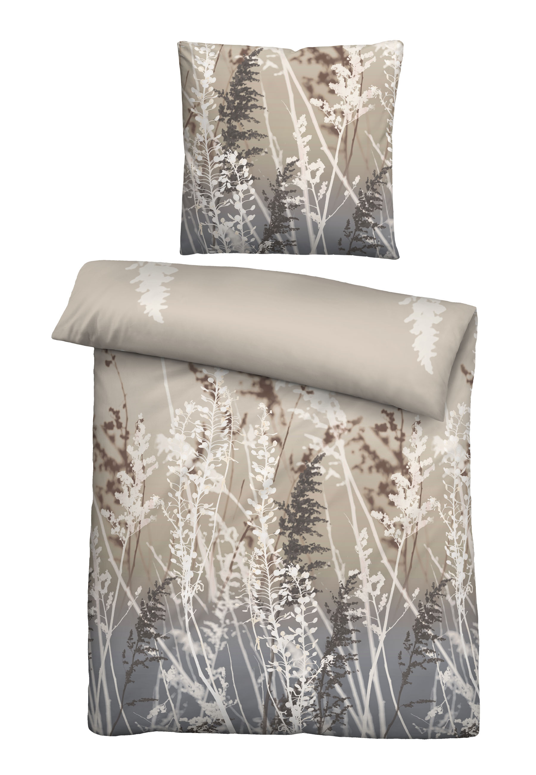 Biberna Feinbiber Bettwäsche Gräser, 155x220 cm+80x80 cm, taupe