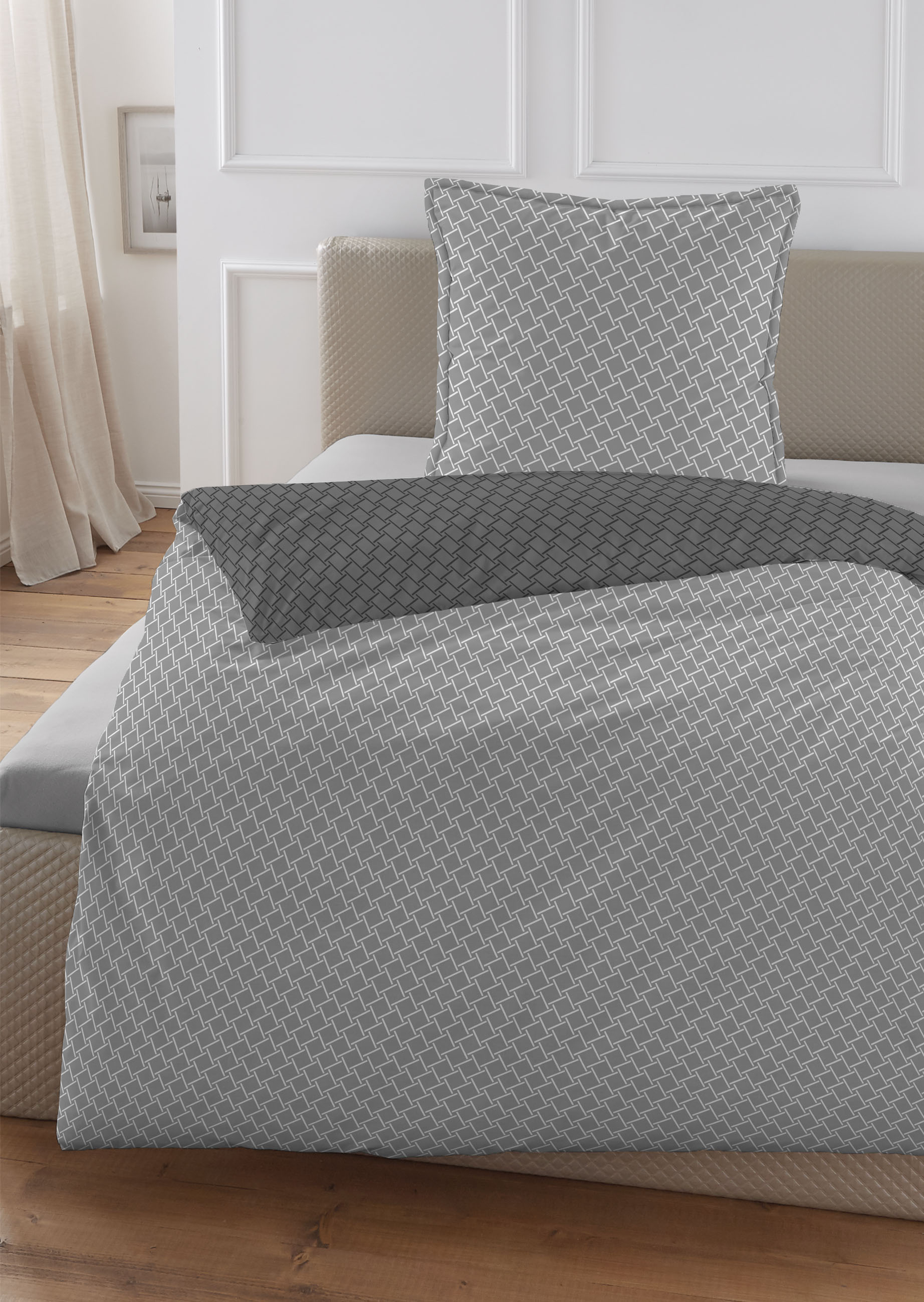 Biberna Satin 135 x 200 cm + 80 x 80 cm, silber/grau