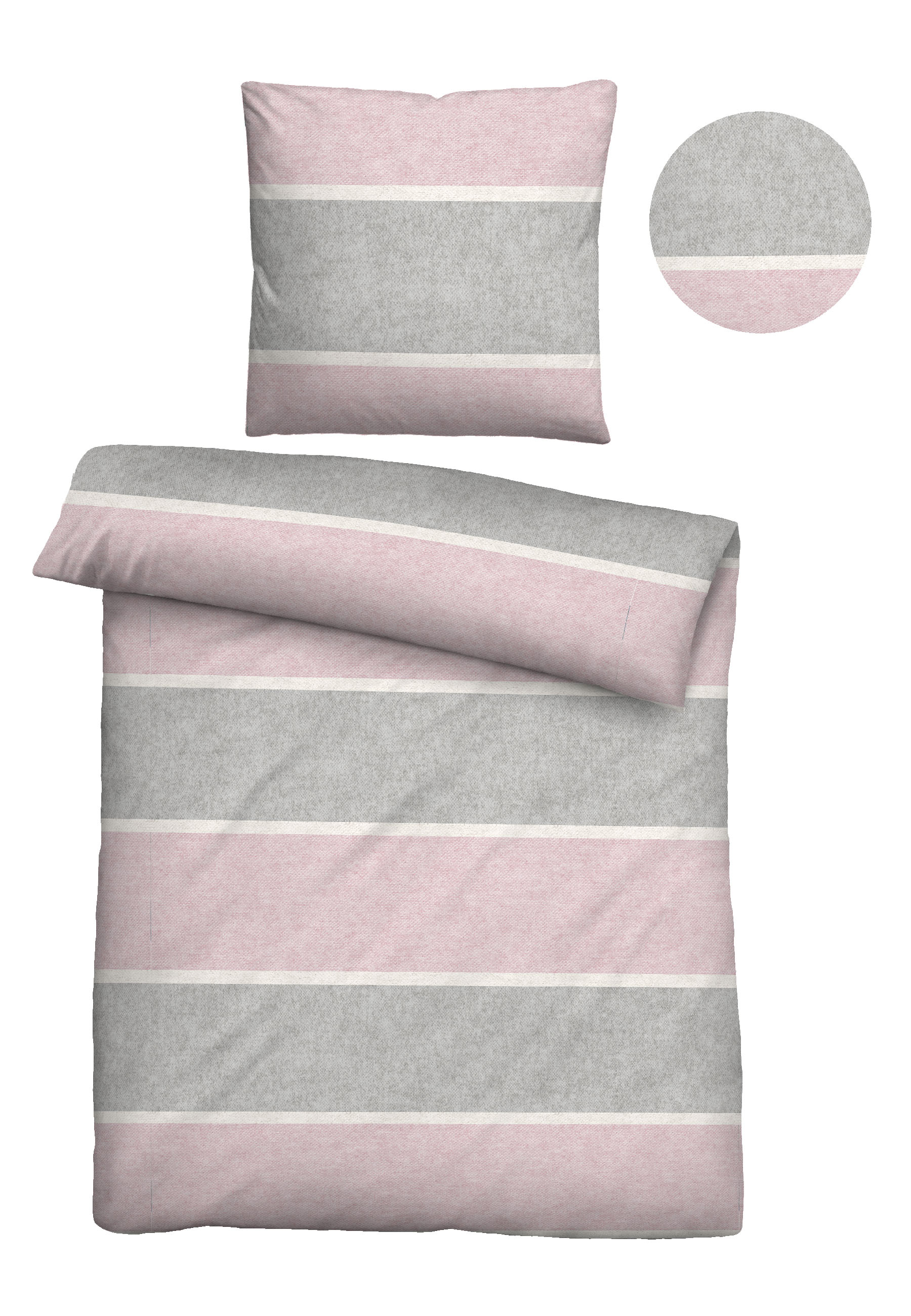Biberna Melange Flanell-Wendebettwäsche, Größe 1x 135x200 cm + 1x 80x80 cm, rosé