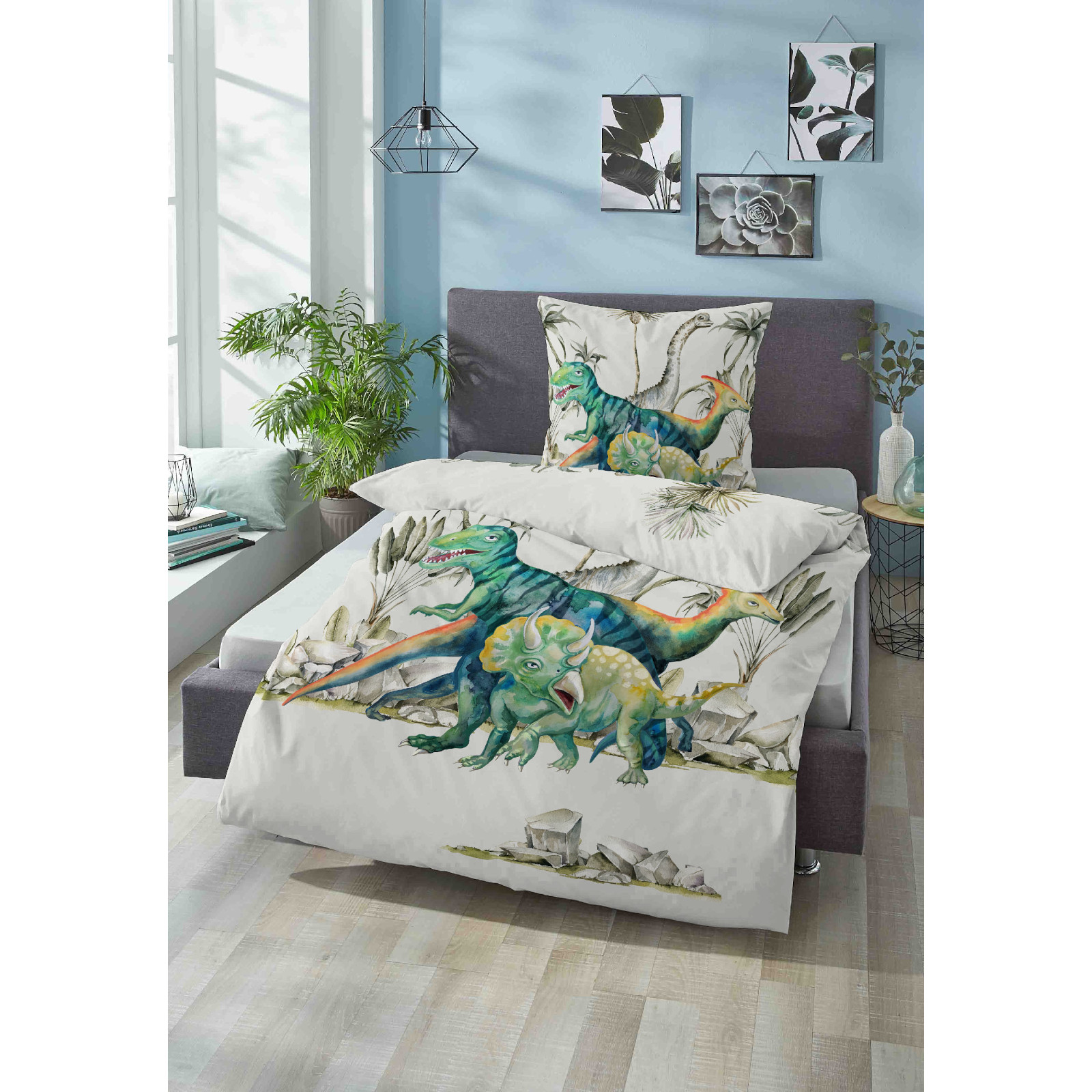Biberna Linon Bettwäsche Dino Größe 135x200/80x80 cm