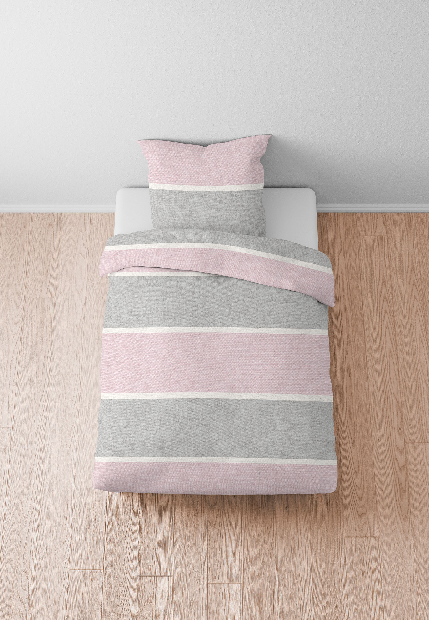 Biberna Melange Flanell-Wendebettwäsche, Größe 1x 135x200 cm + 1x 80x80 cm, rosé