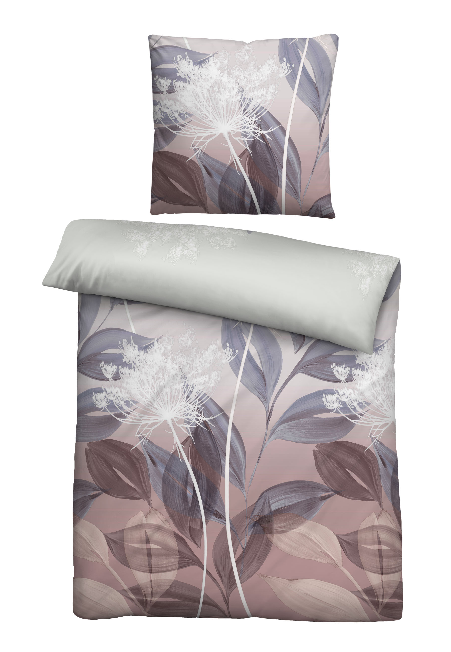 Biberna Feinbiber Bettwäsche Blätterranke, Größe 155x220 cm+80x80 cm, macchiato