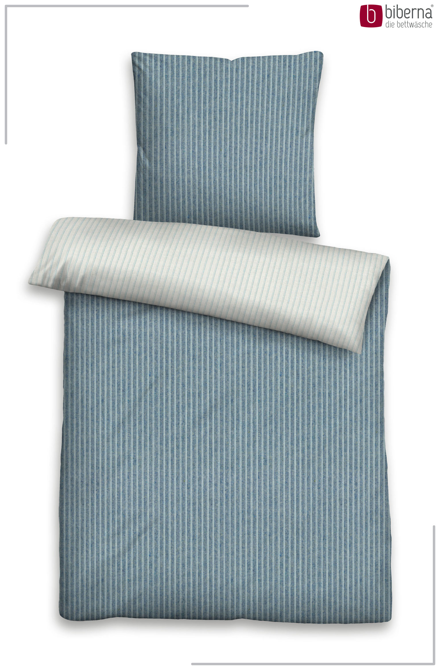 Biberna Wendebettwäsche blau 135x200 cm, Melange-Flanell-Bettwäsche