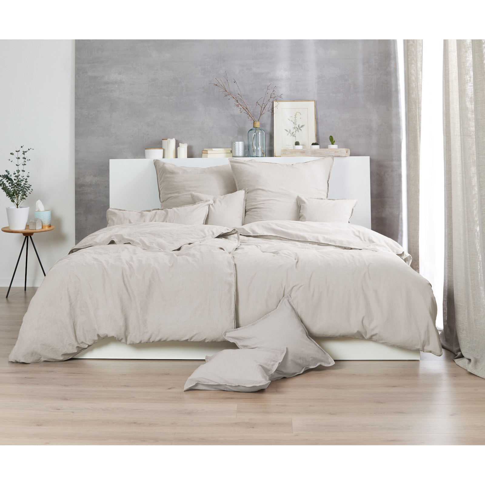 Hahn Haustextilien Renforce Bettwäsche stone washed leinen in Stofftasche Größe 135x200 cm