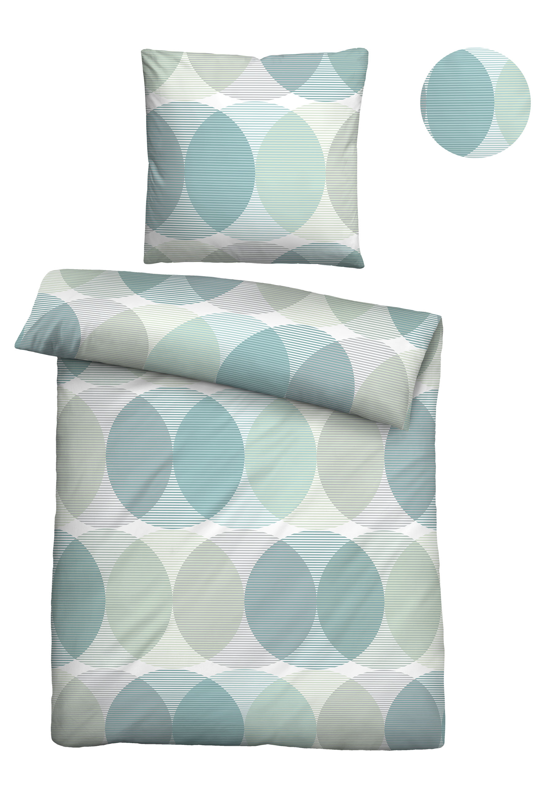 Biberna Tencel Bettwäsche Kreise, 135 x 200 cm + 80 x 80 cm, aqua