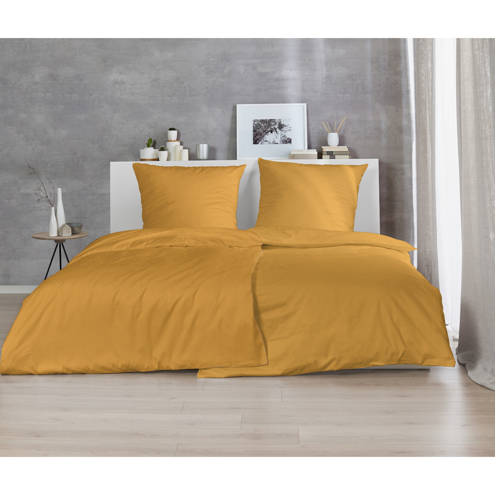 Hahn Haustextilien Luxus-Satin Bettwäsche uni Farbe senf Größe 200x200 cm