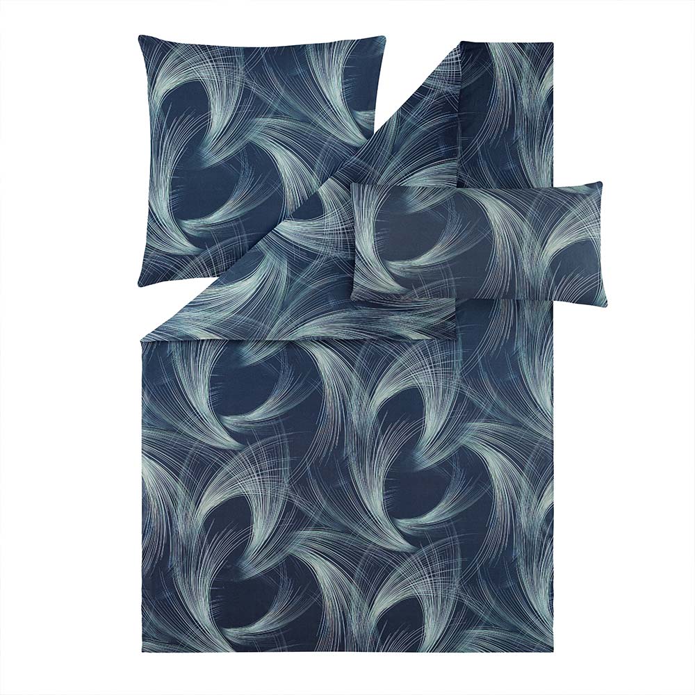 Estella Mako-Satin-Bettwäsche Lino, Größe 135x200+80x80 cm+40x80 cm Kissenbezug, navy