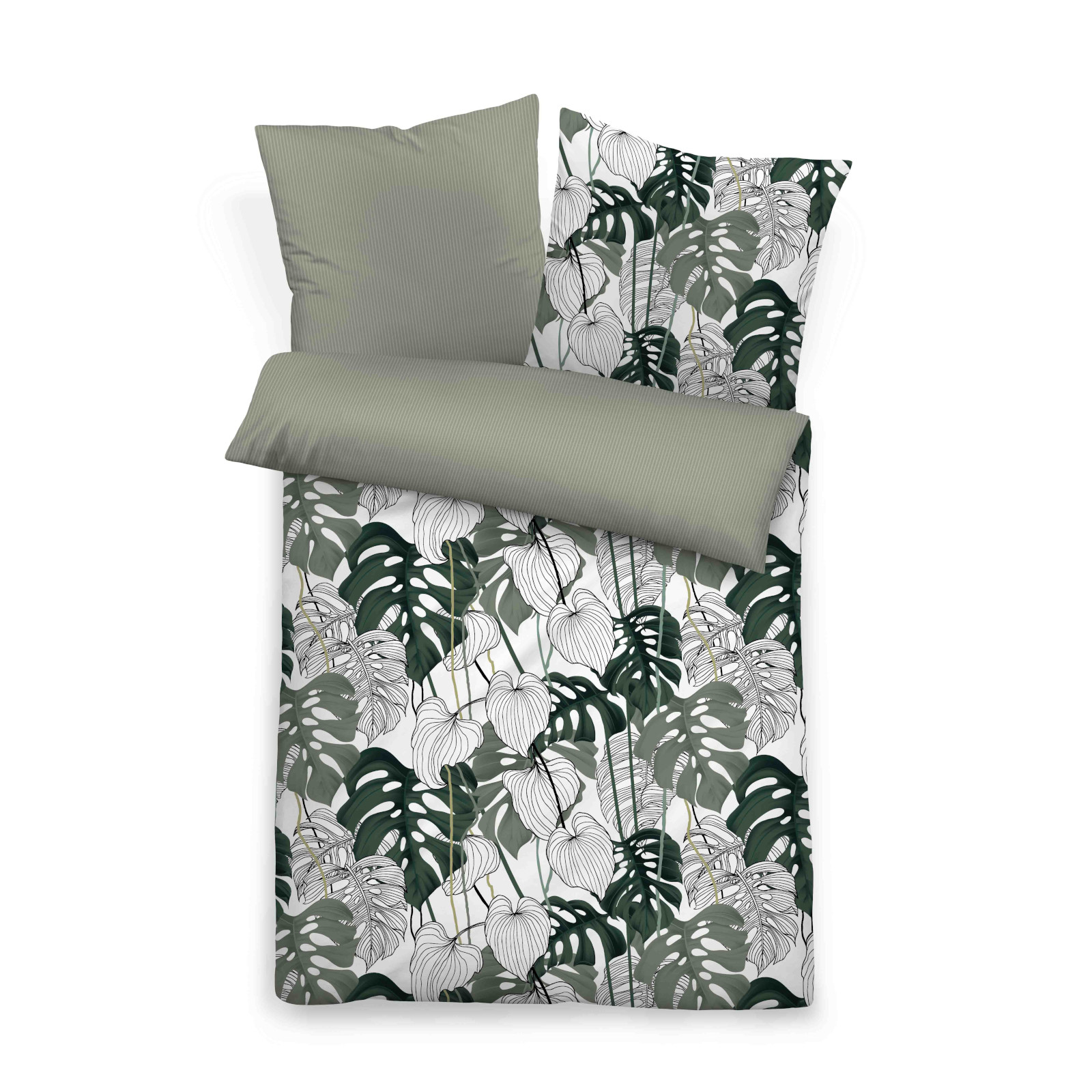Castell Baumwoll Renforcé Wendebettwäsche Blätterwald Größe 135x200/80x80 cm grün