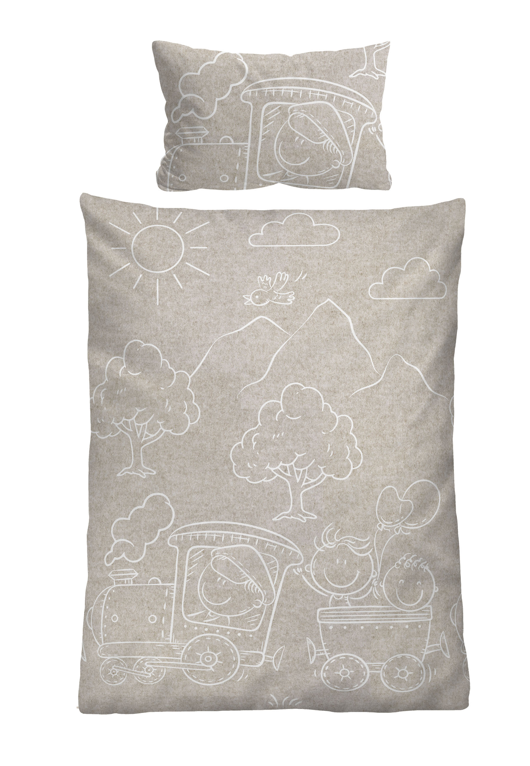 Biberna Melange Flanell-Bettwäsche Lokomotive, Größe 100x135 cm, kitt