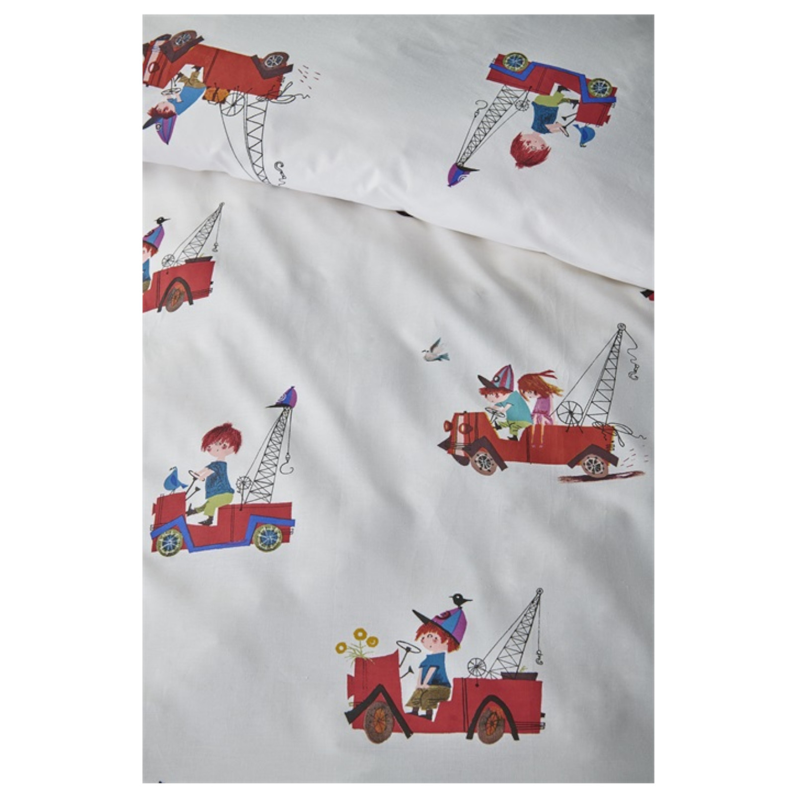 Kinderbettwäsche Kraanwagen 135x200/80x80 cm, red