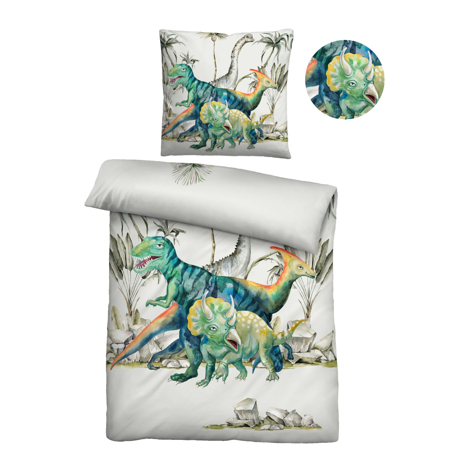 Biberna Linon Bettwäsche Dino Größe 135x200/80x80 cm