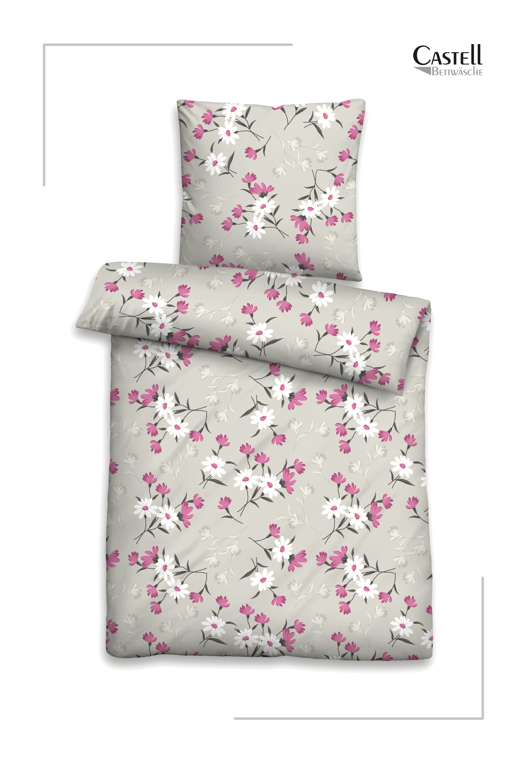 Castell Feinbiber Bettwäsche Blümchen 155x220 cm - brombeer