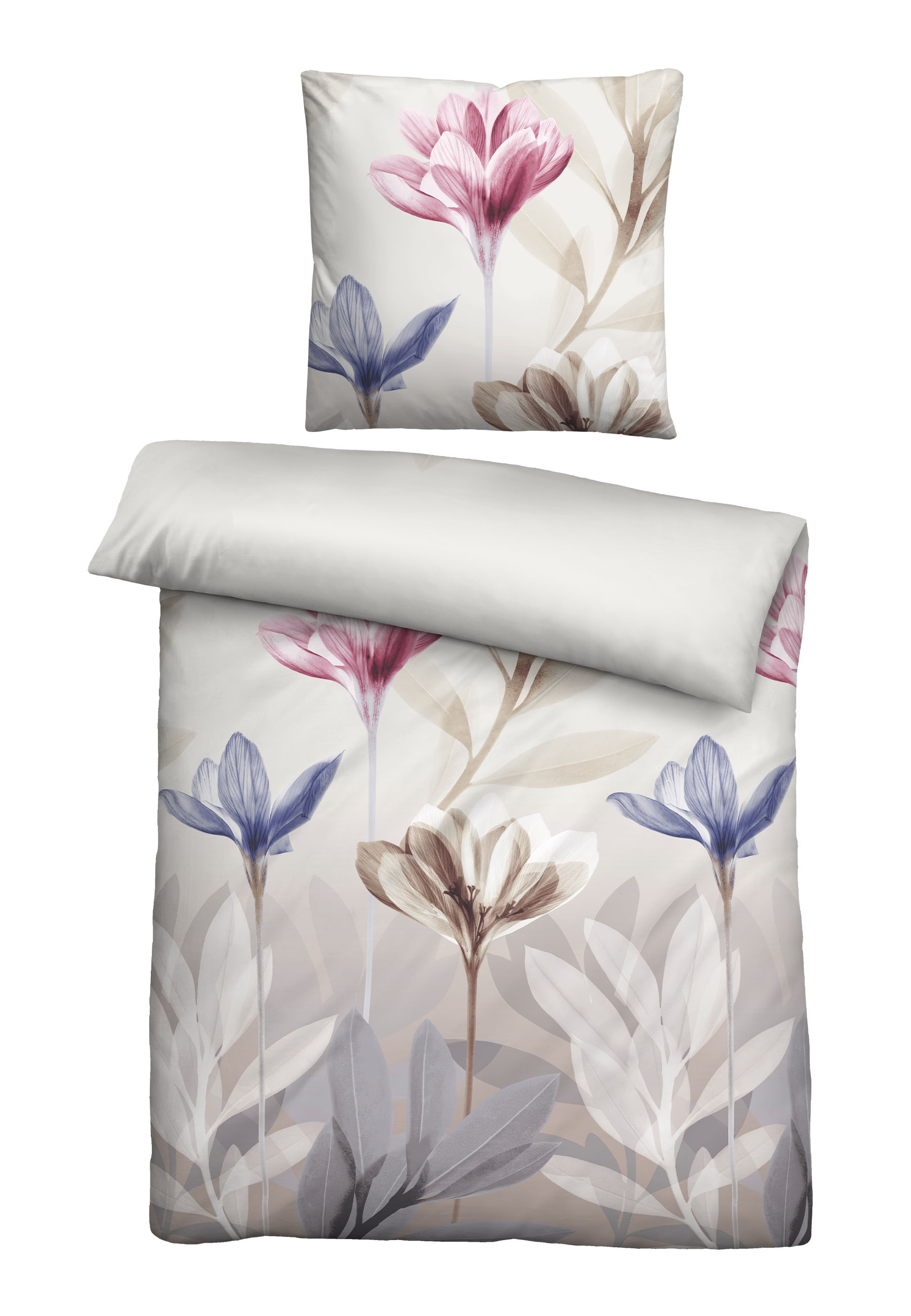 Biberna Seersucker Bettwäsche 155 x 220 cm + 80 x 80 cm, taupe