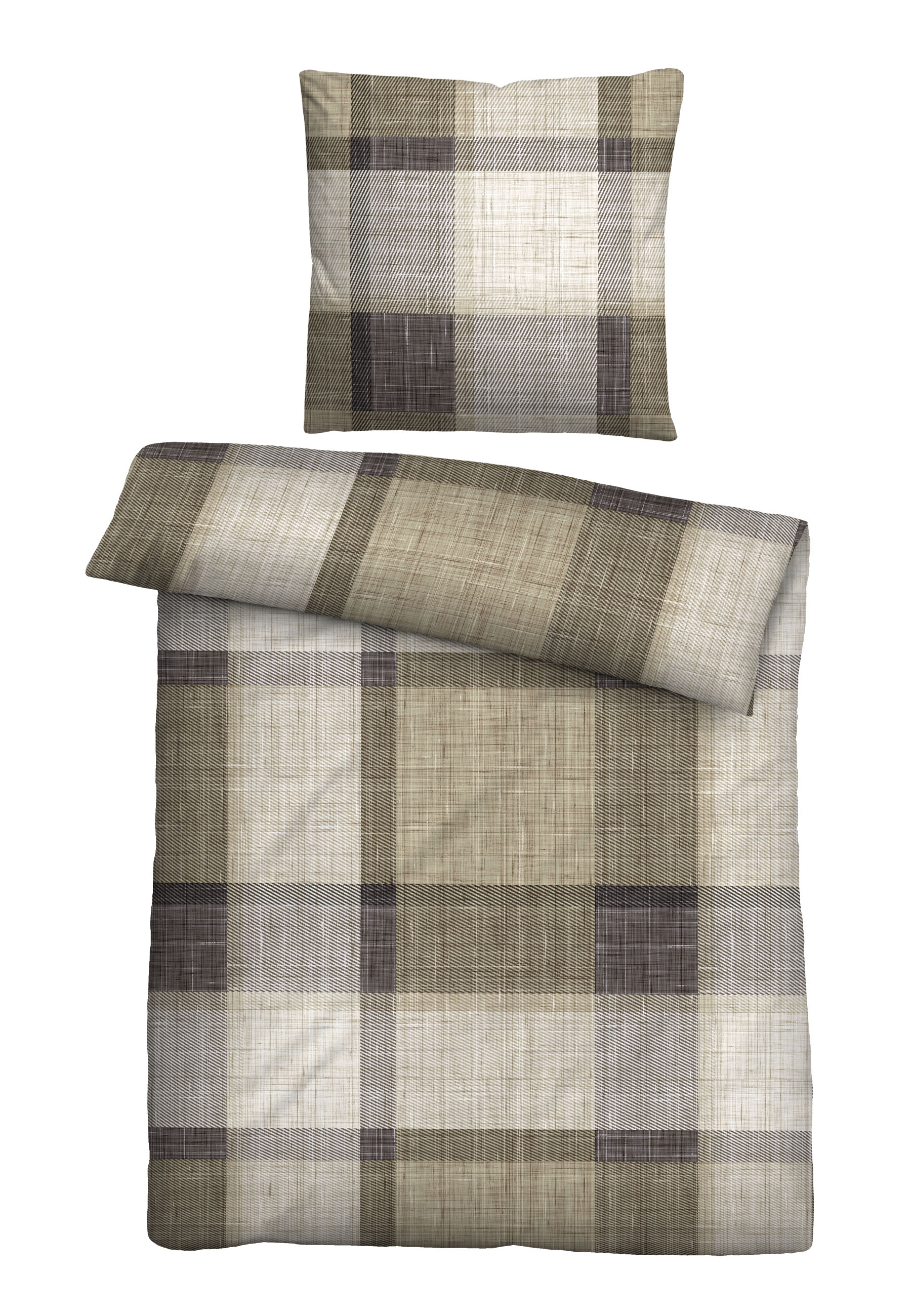Biberna Karo 135x200 cm+80x80 cm, Feinbiber Bettwäsche taupe