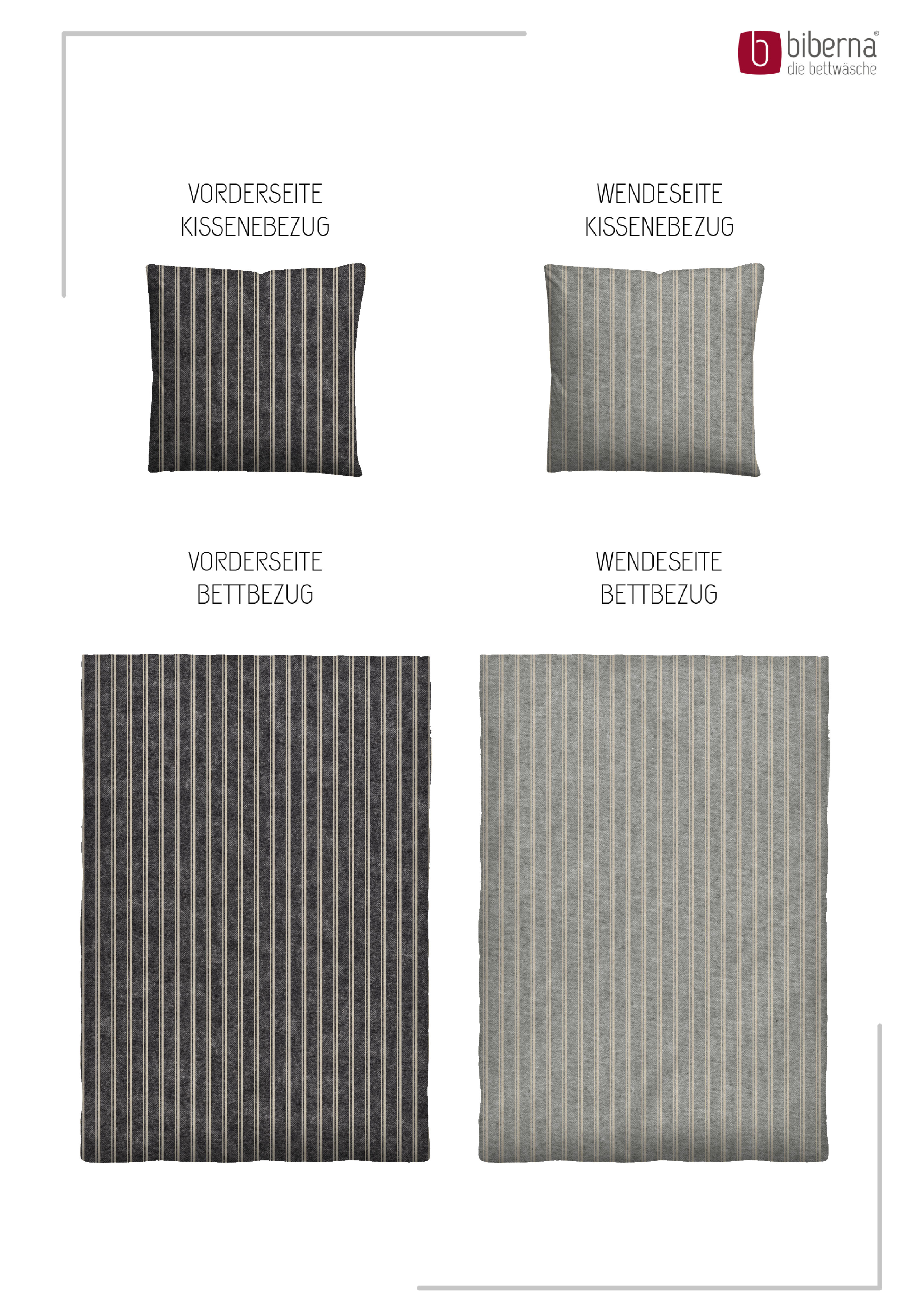 Biberna Wendebettwäsche titanium 135x200 cm, Melange-Flanell-Bettwäsche