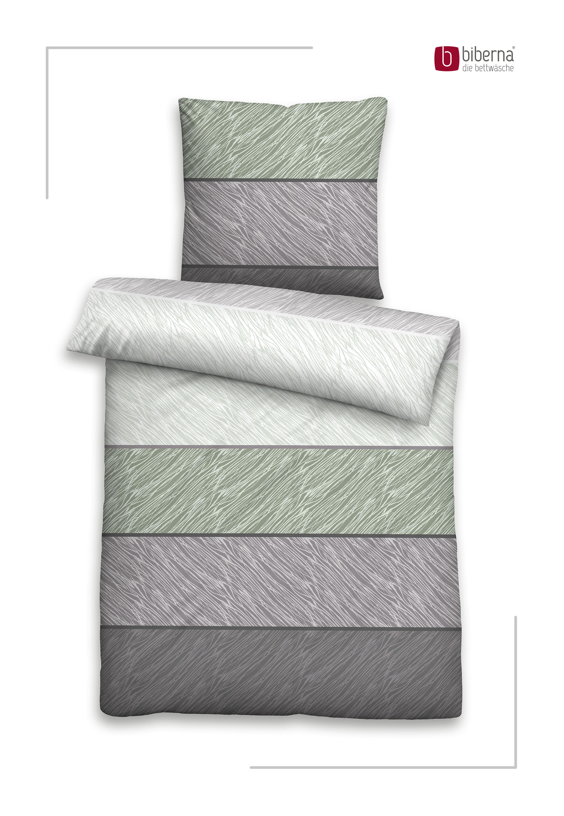 Biberna Streifen salbei 155x220 cm, Feinbiber-Bettwäsche