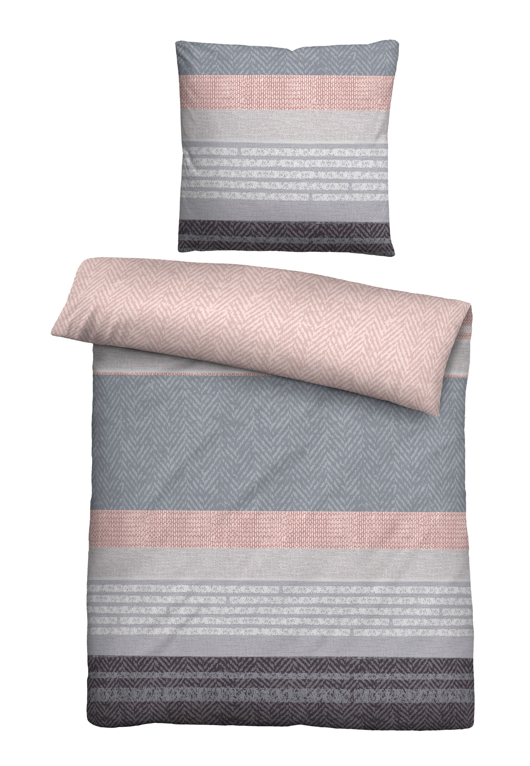 Biberna Feinbiber Bettwäsche Quermuster, 135x200 cm+80x80 cm, silber/grau