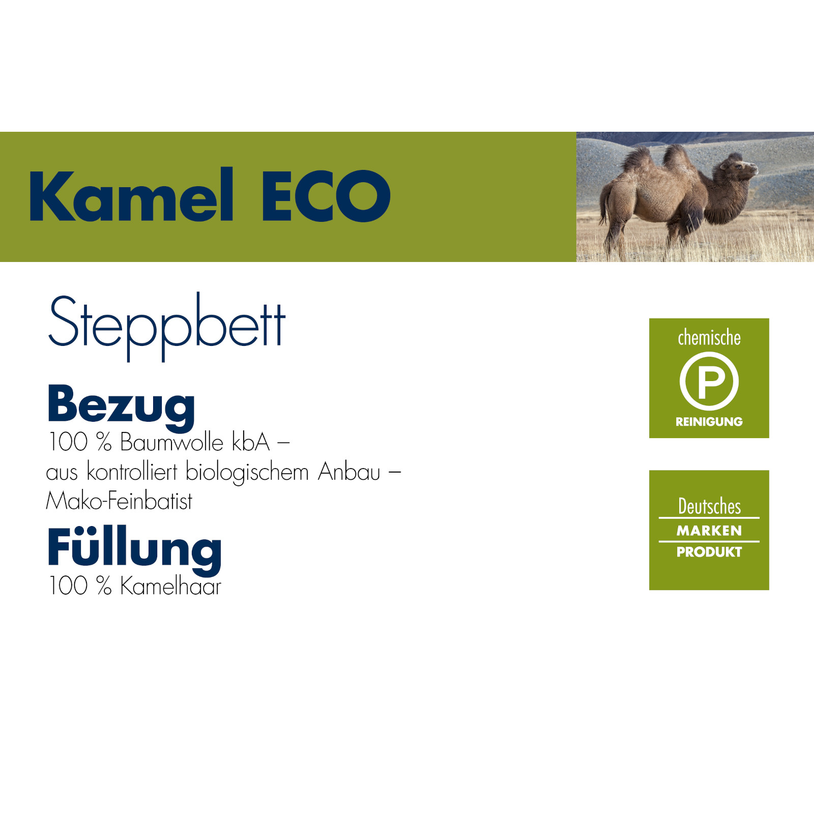 IRISETTE Greenline Winterdecke 155x220 cm, Kamelhaar-Duo-Steppbett ECO