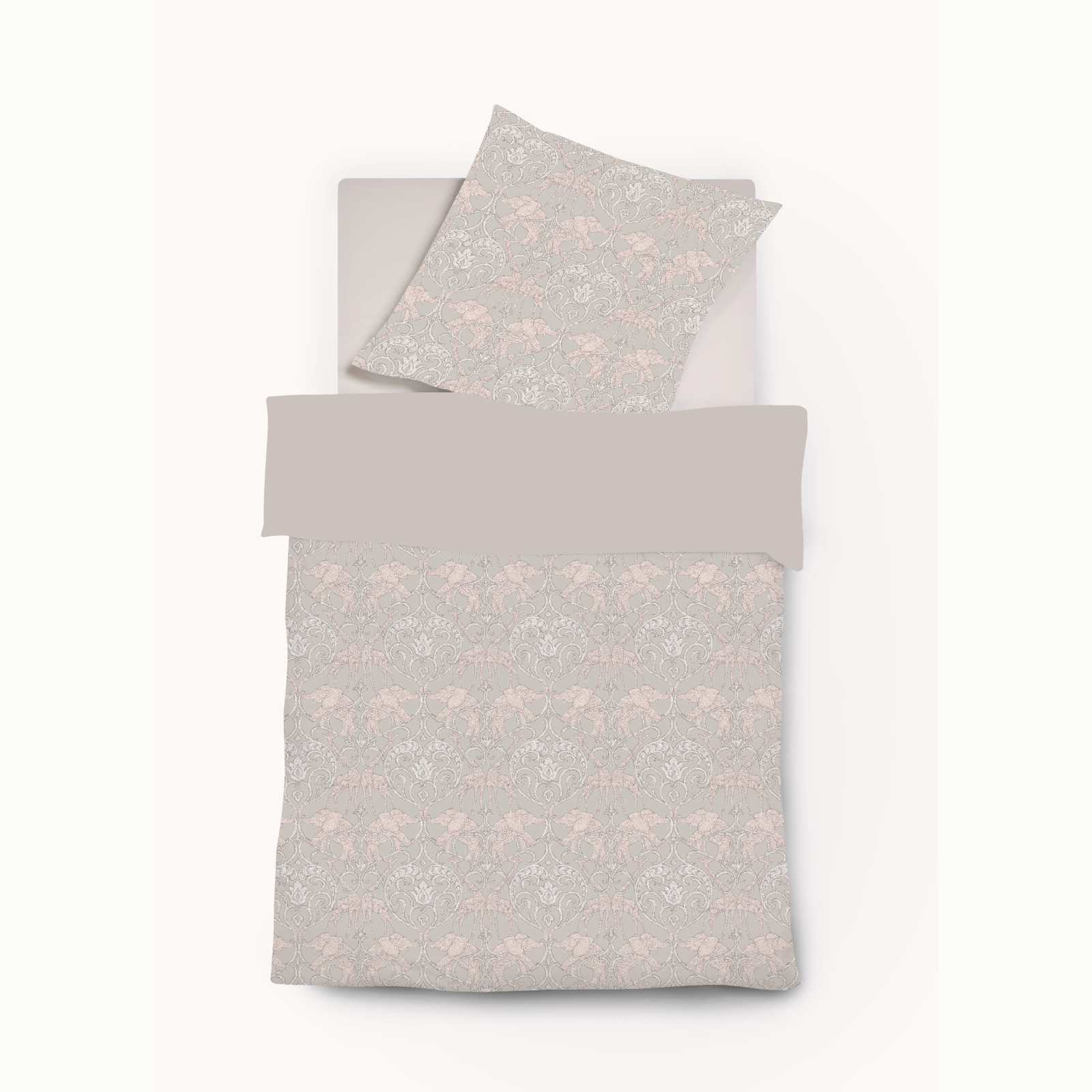 Fleuresse Black Premium Interlock Jersey Bettwäsche Digitaldruck mit Uni Wendeseite silber