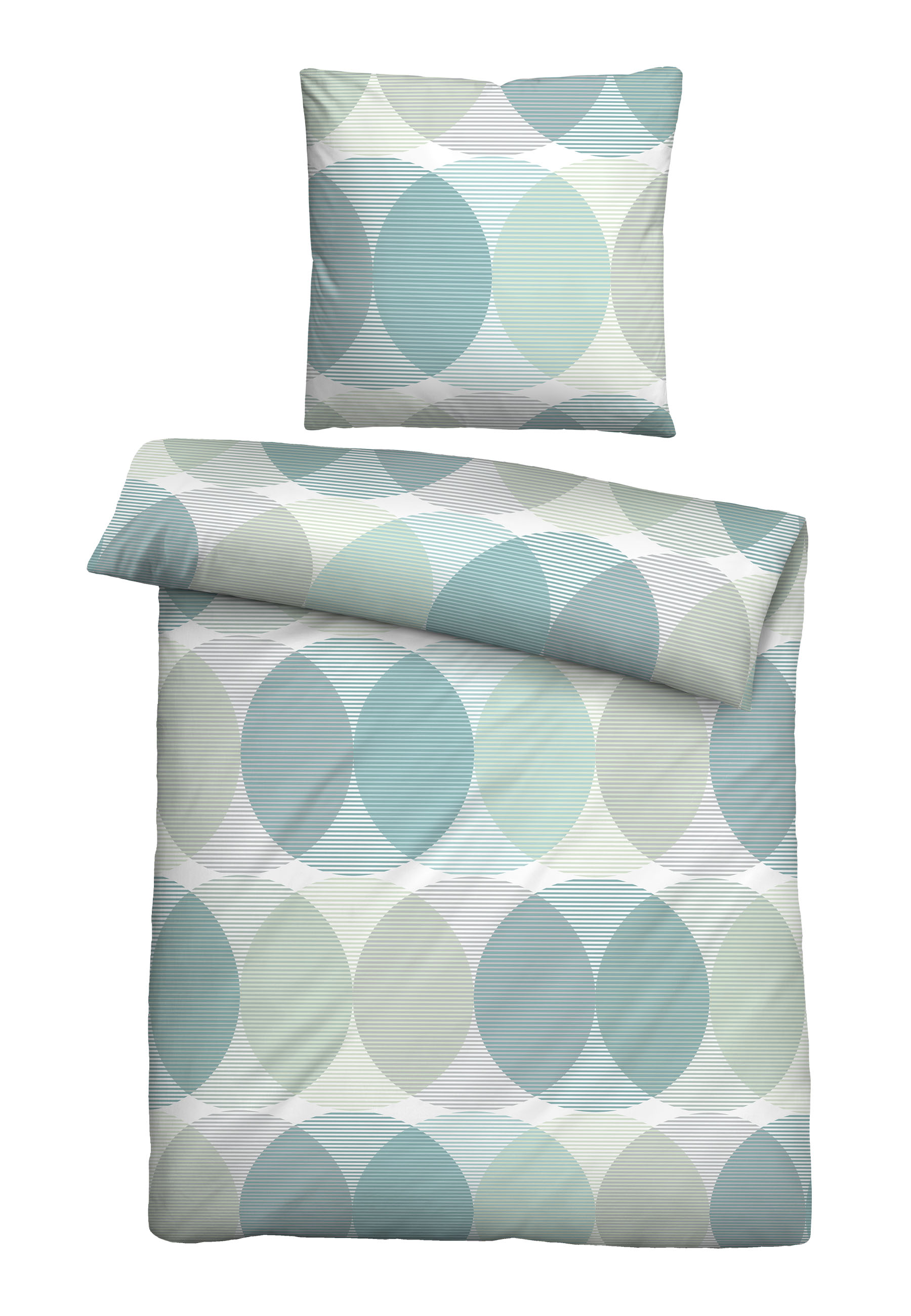 Biberna Tencel Bettwäsche Kreise, 135 x 200 cm + 80 x 80 cm, aqua