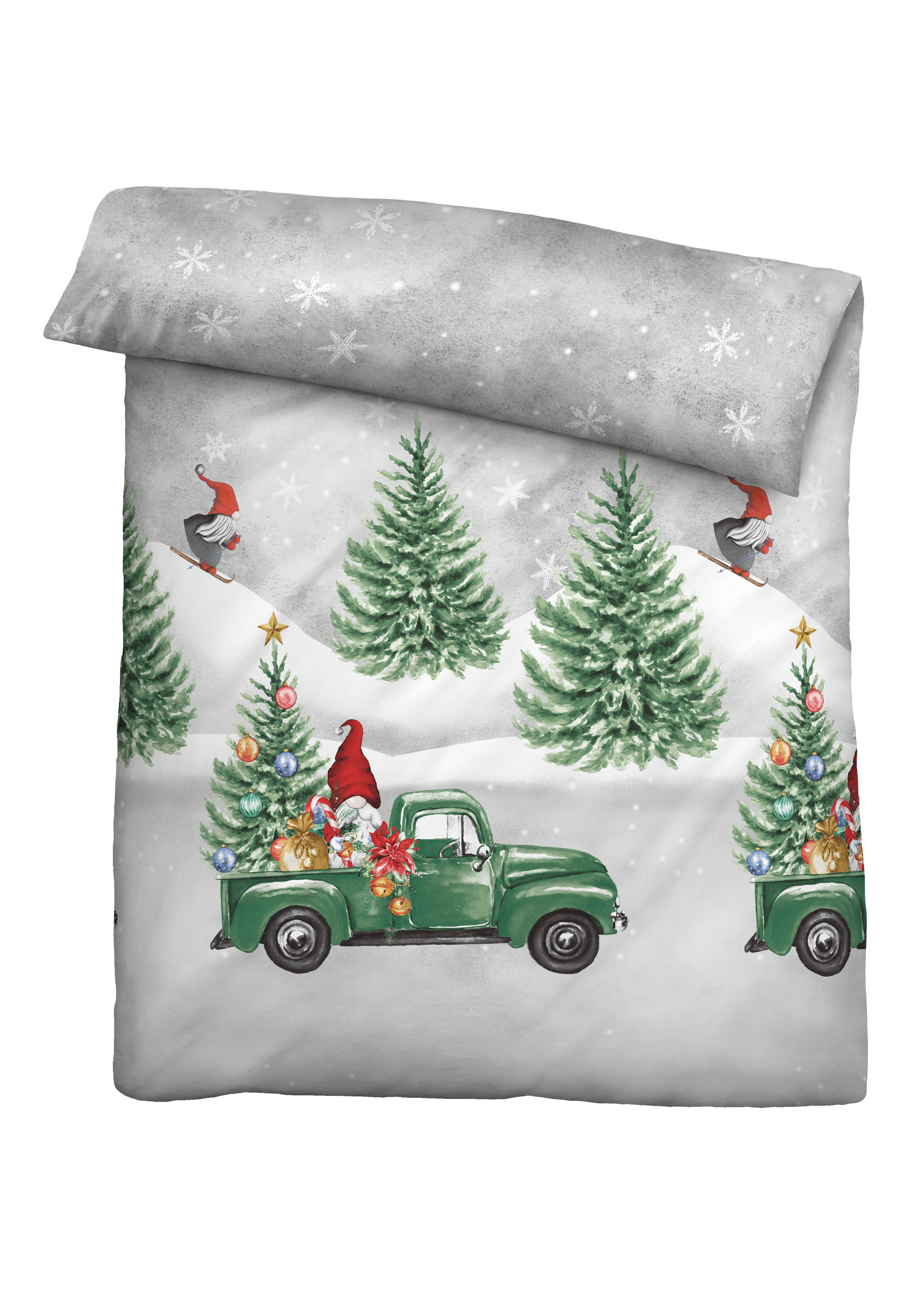 Biberna Feinbiber Bettwäsche Wichtel&Weihnachtsbaum, 135x200 cm+80x80 cm, sturmgrau