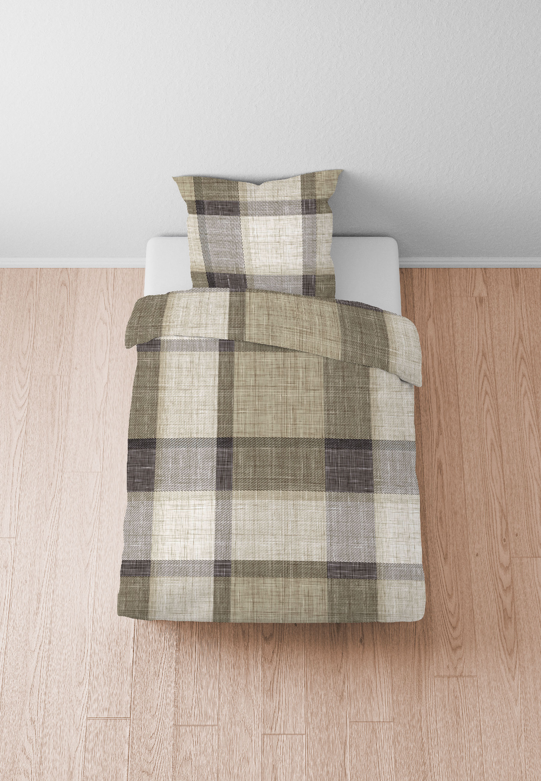 Biberna Karo 135x200 cm+80x80 cm, Feinbiber Bettwäsche taupe