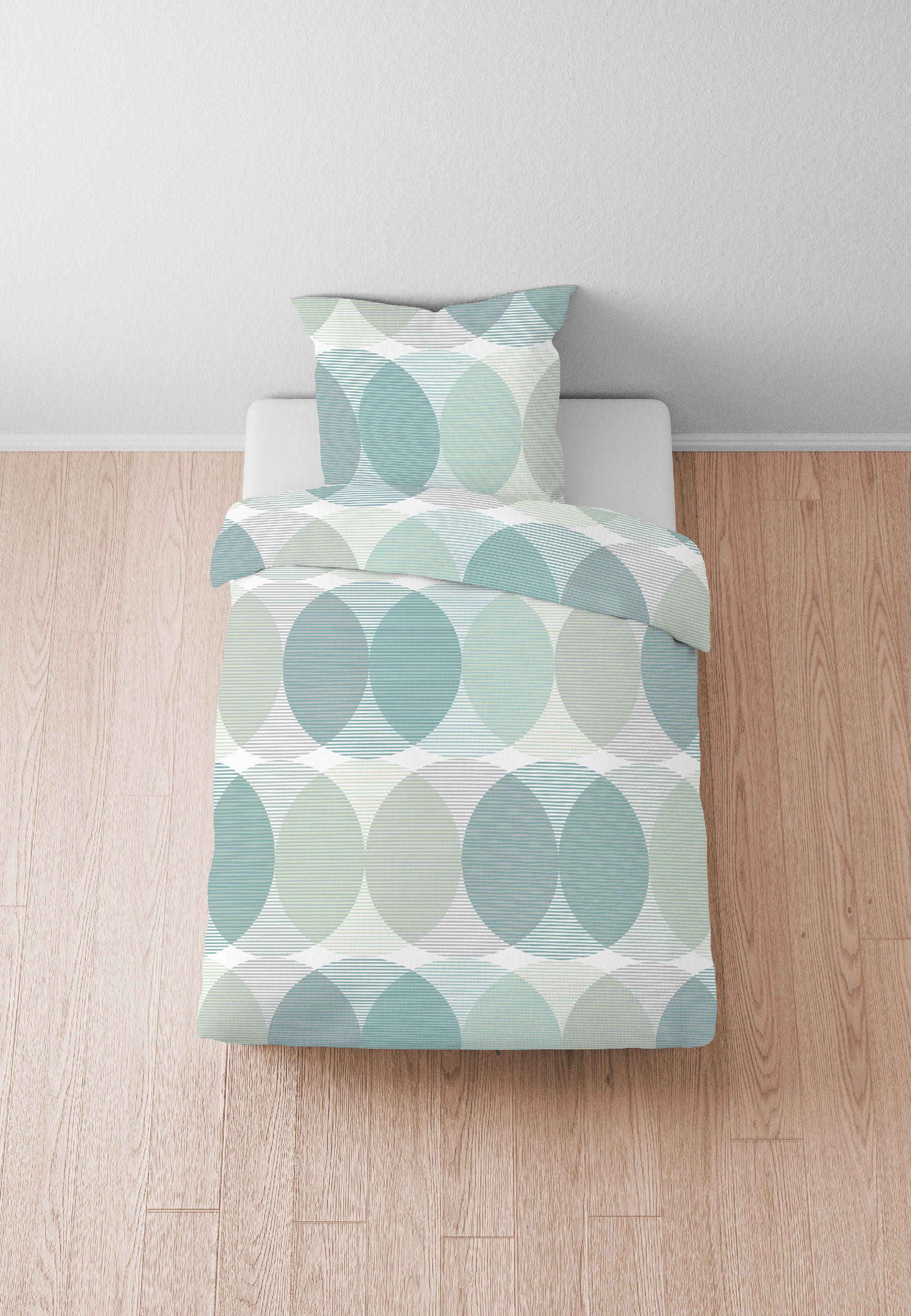 Biberna Tencel Bettwäsche Kreise, 135 x 200 cm + 80 x 80 cm, aqua