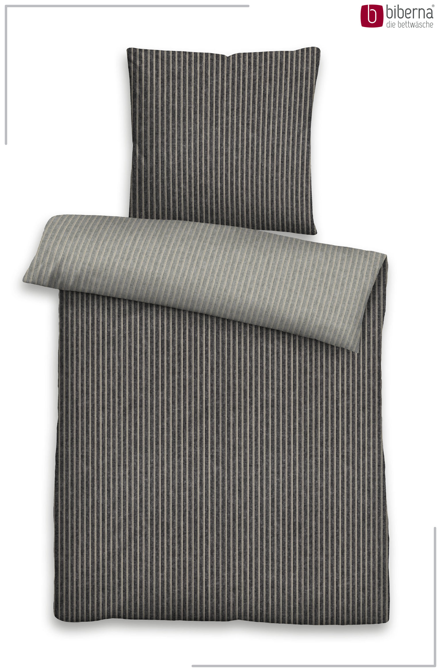 Biberna Wendebettwäsche titanium 135x200 cm, Melange-Flanell-Bettwäsche