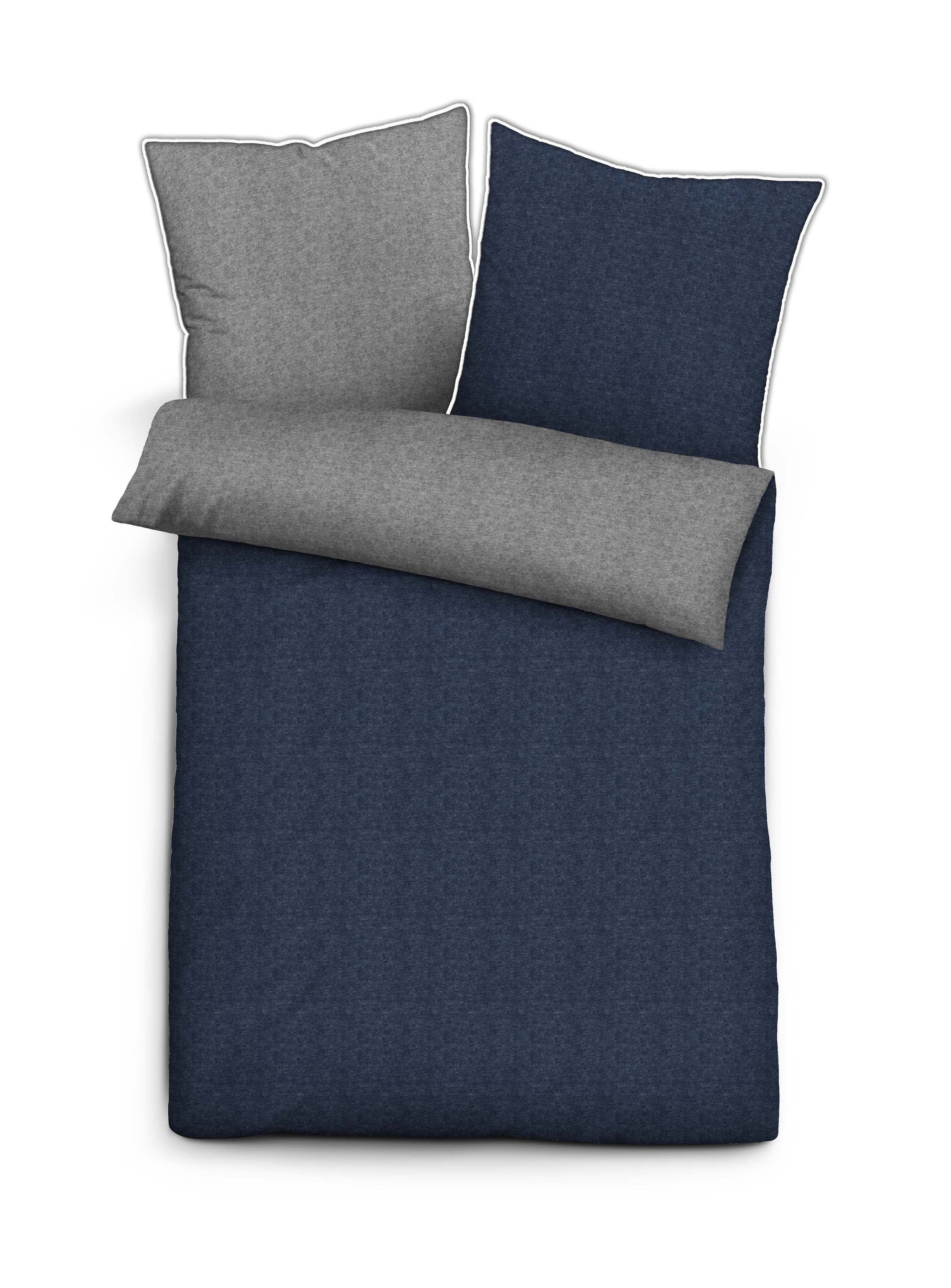 Biberna Melange Flanell-Wendebettwäsche 0840500-290, Größe 200x200 cm, marine