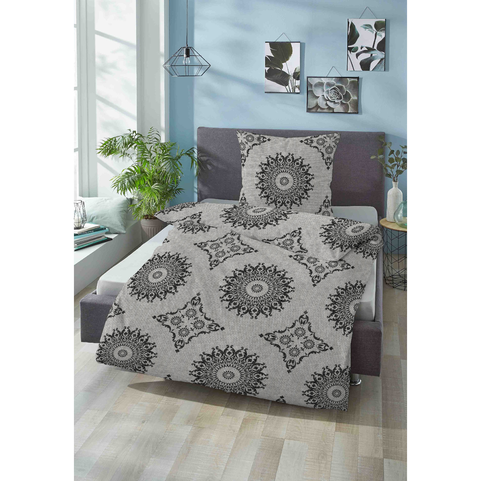 Biberna Melange Flanell-Wendebettwäsche 840509-017, Größe 135x200 cm grau