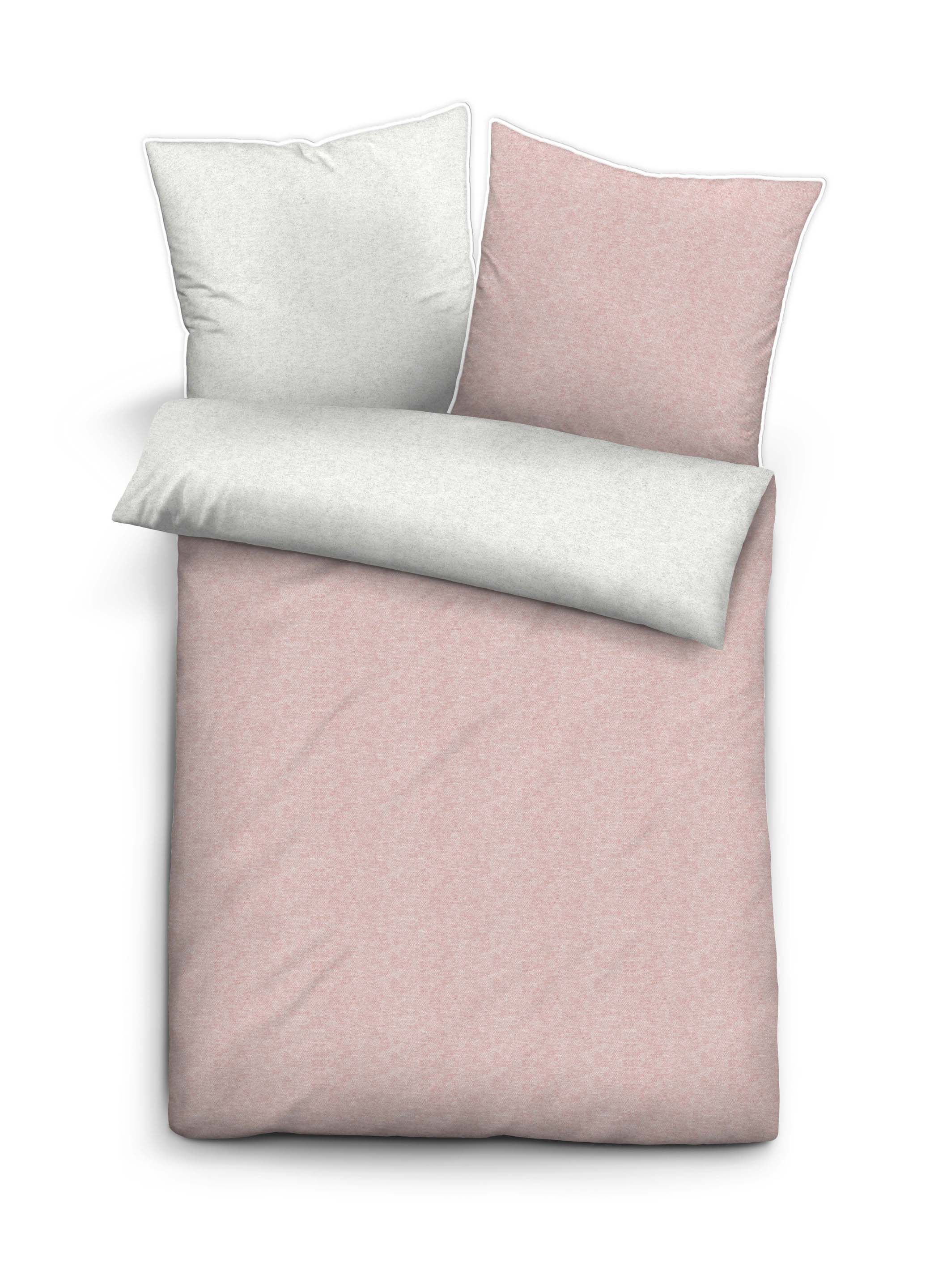 Biberna Melange Flanell-Wendebettwäsche, Größe 1x 155x220 cm + 1x 80x80 cm, hellrosa