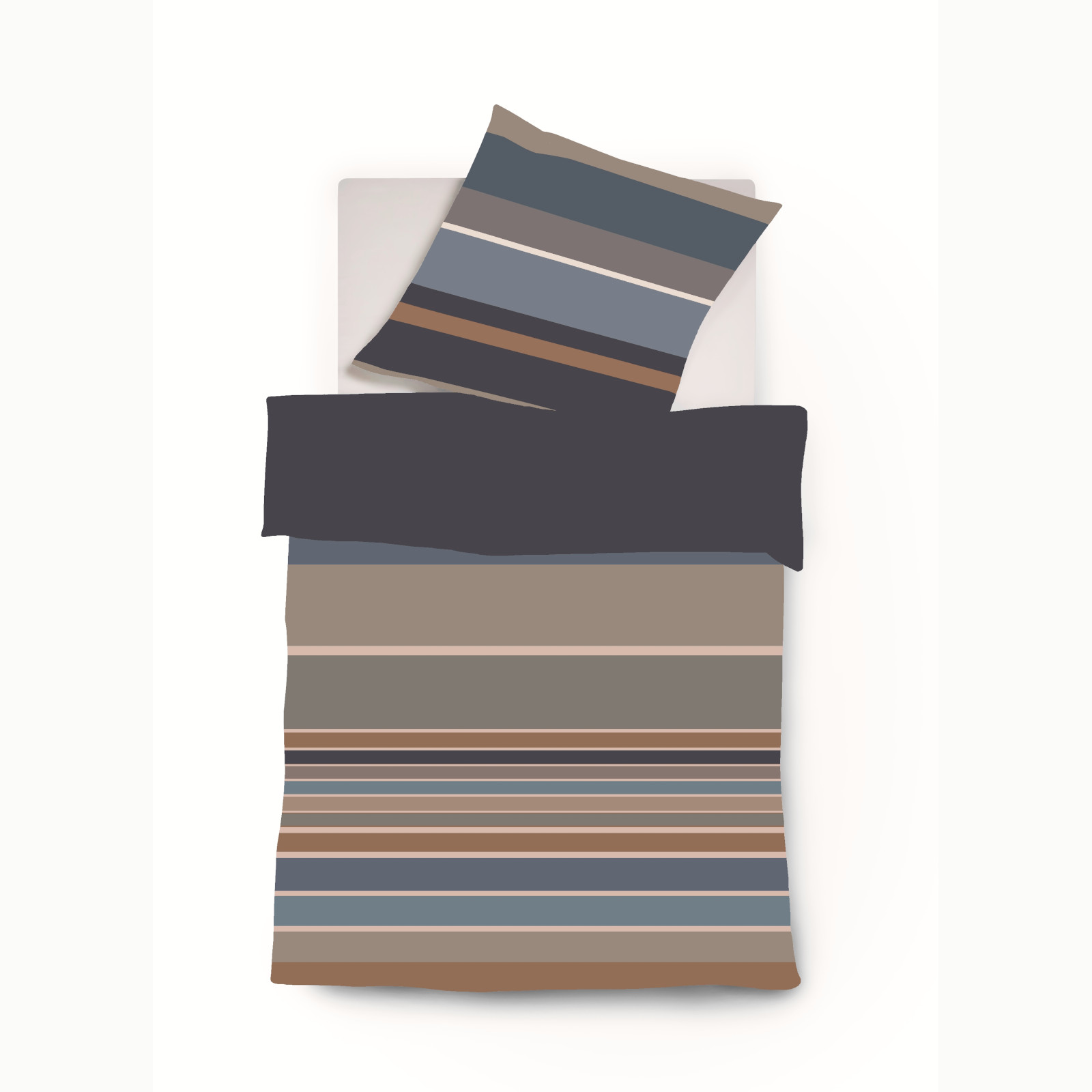 Fleuresse Black Premium Schweizer Satin Bettwäsche mit Uni Wendeseite braun-blau