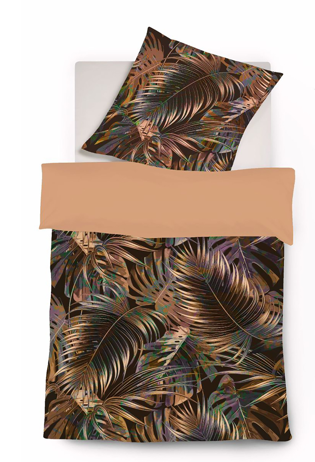 Fleuresse Bed Art S Mako Satin-Wende-Bettwäsche Blätter, braun 135x200 cm