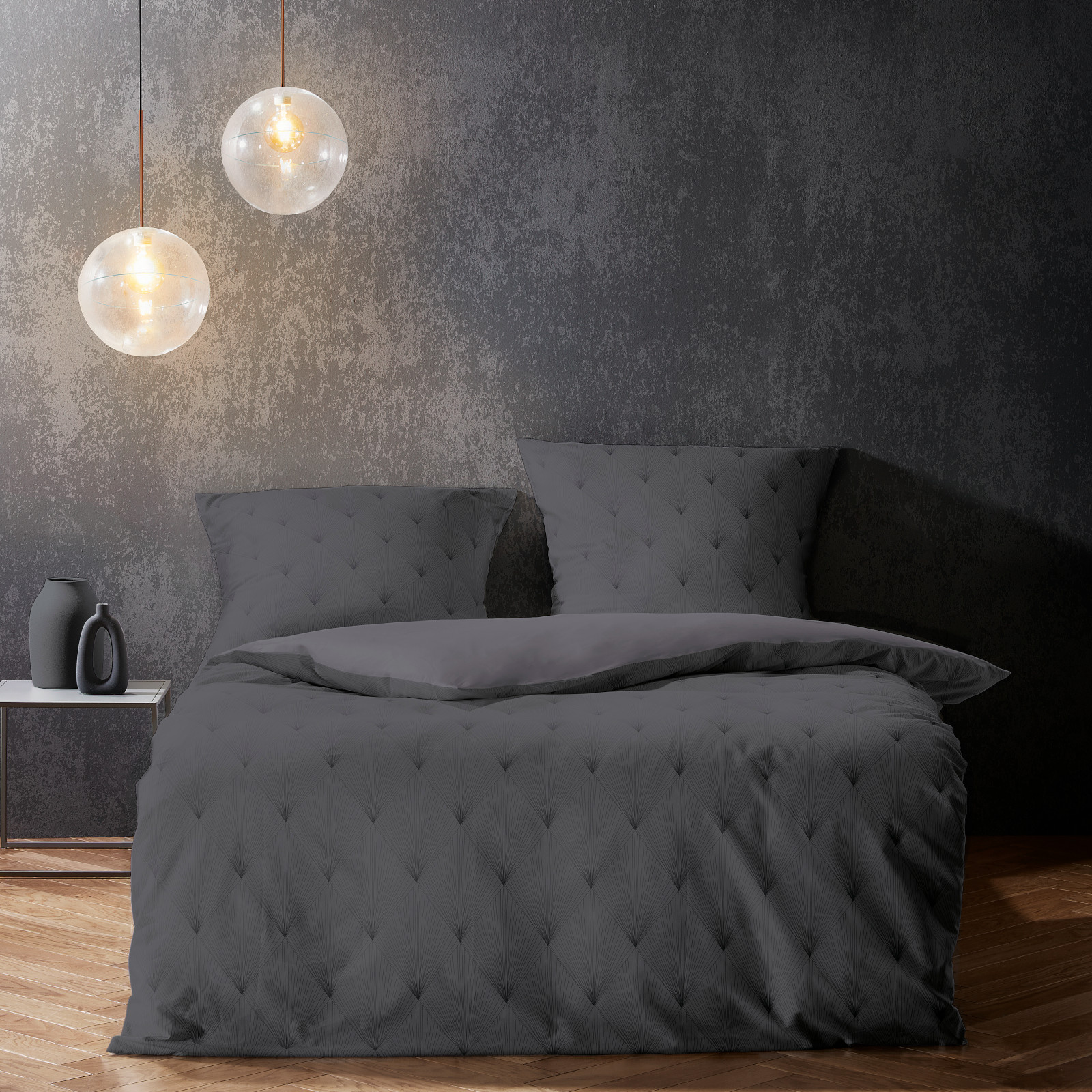 Fleuresse Black Premium Schweizer Satin Bettwäsche mit Uni Wendeseite grau