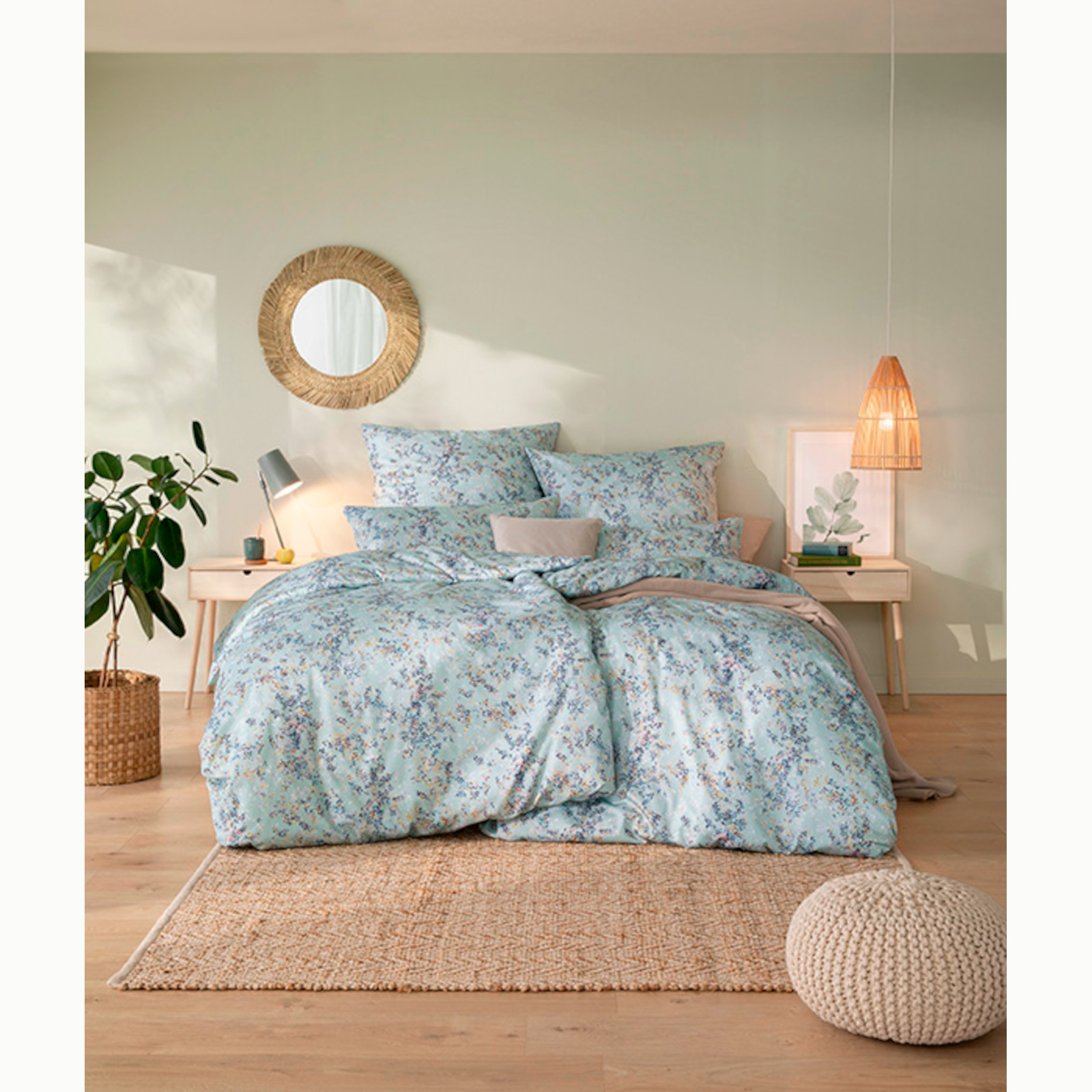 Estella Mako-Satin Bettwäsche Delizia (3teilig), mint, 155x220 cm
