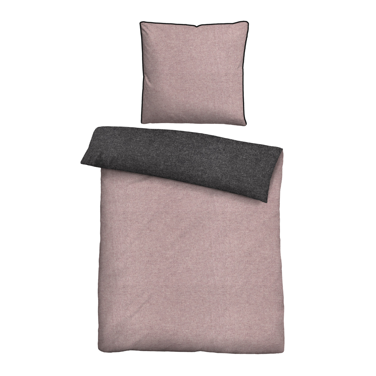 Biberna Melange Flanell-Wendebettwäsche, Größe 1x 135x200 cm + 1x 80x80 cm, brombeer