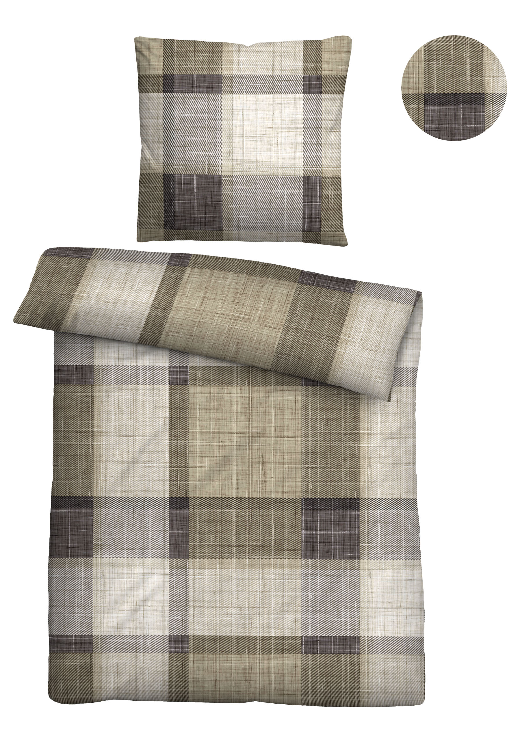 Biberna Karo 135x200 cm+80x80 cm, Feinbiber Bettwäsche taupe