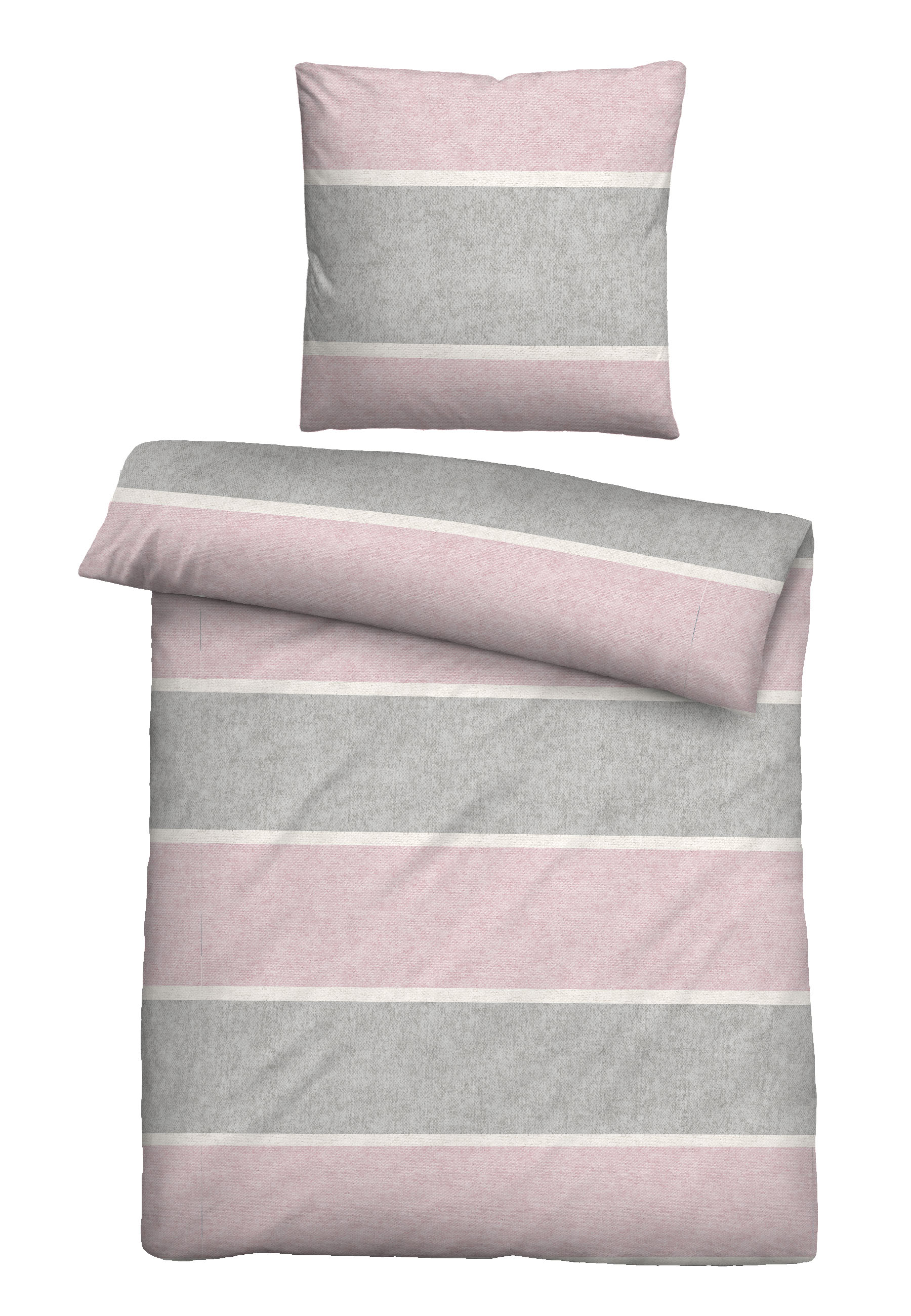 Biberna Melange Flanell-Wendebettwäsche, Größe 1x 135x200 cm + 1x 80x80 cm, rosé