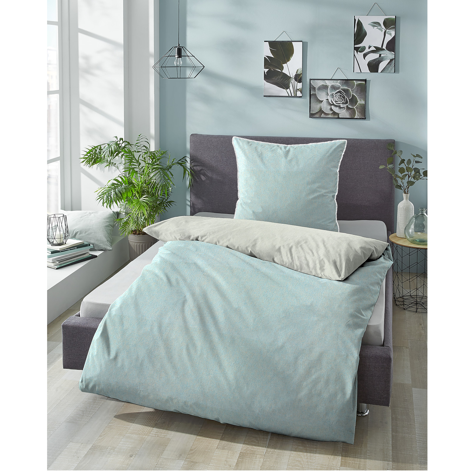 Biberna Melange Flanell-Wendebettwäsche 0840500-222, Größe 155x220 cm, ciel