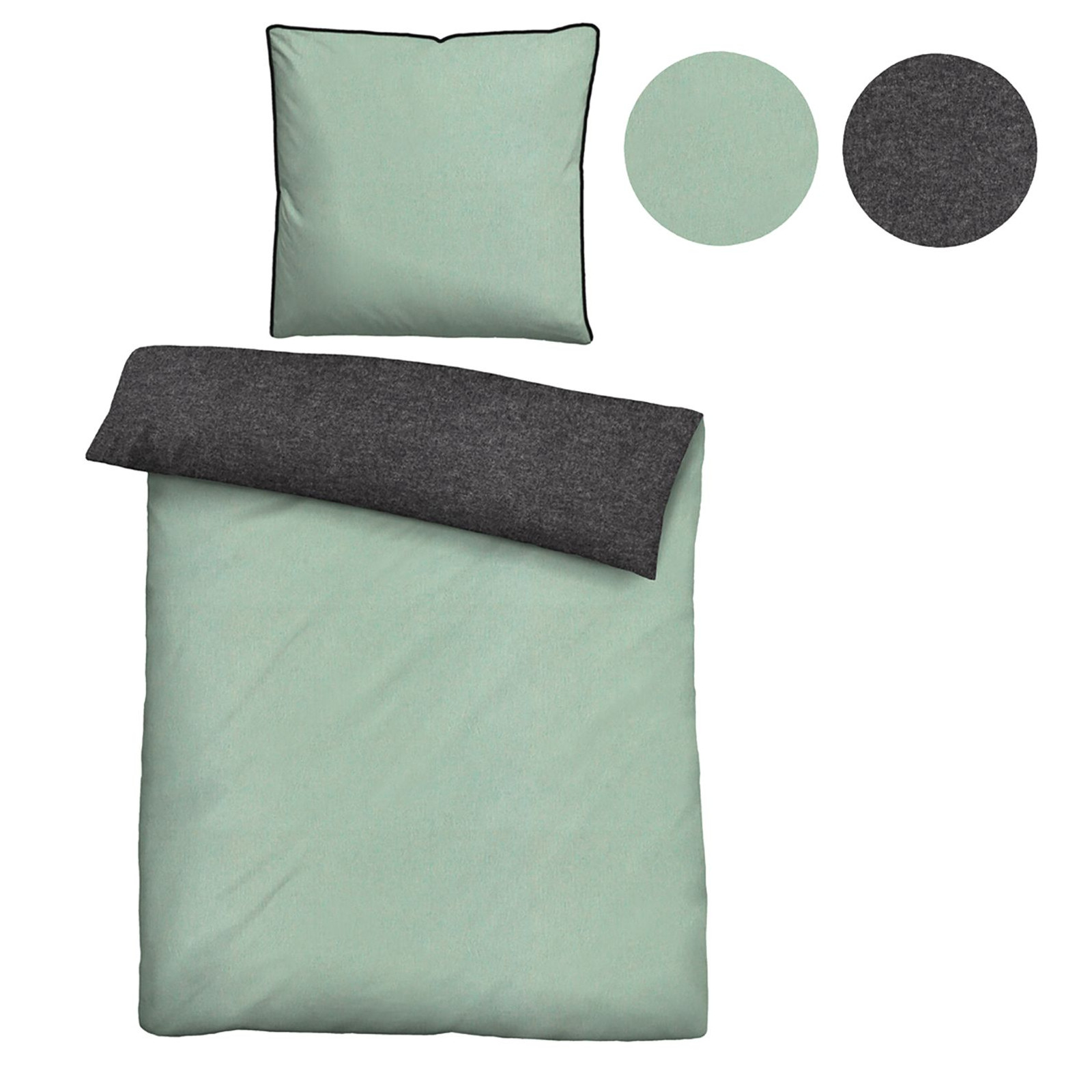 Biberna Melange Flanell-Wendebettwäsche 0840500-428, Größe 135x200 cm, mint