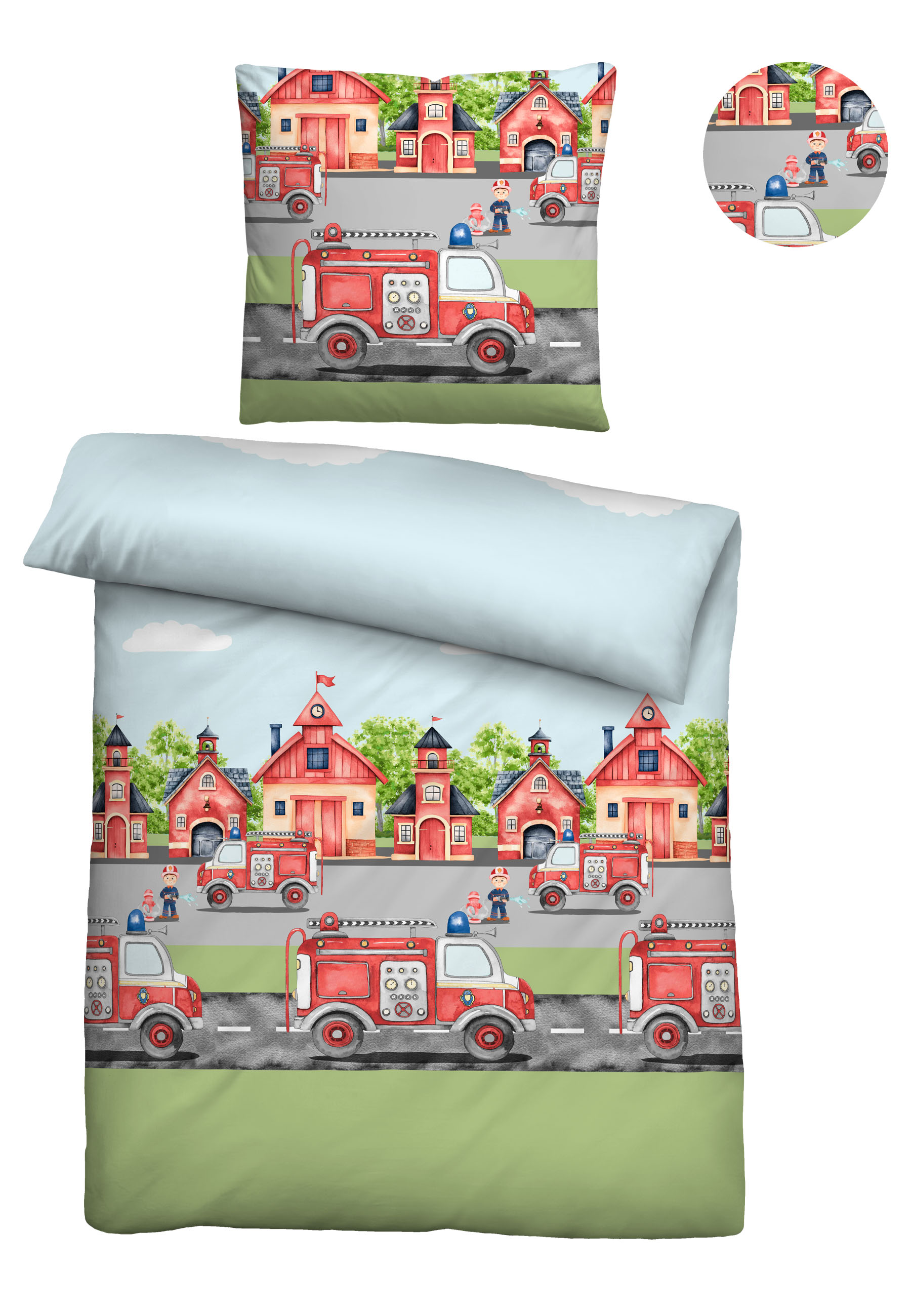 Biberna Feinbiber Bettwäsche, Größe 1x 135x200 cm + 1x 80x80 cm, Feuerwehr