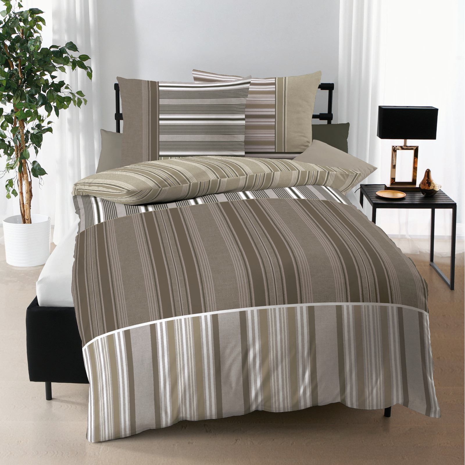 Kaeppel Mako Satin Bettwäsche Sandro, Größe 155x220+80x80 cm Kissenbezug, oliv