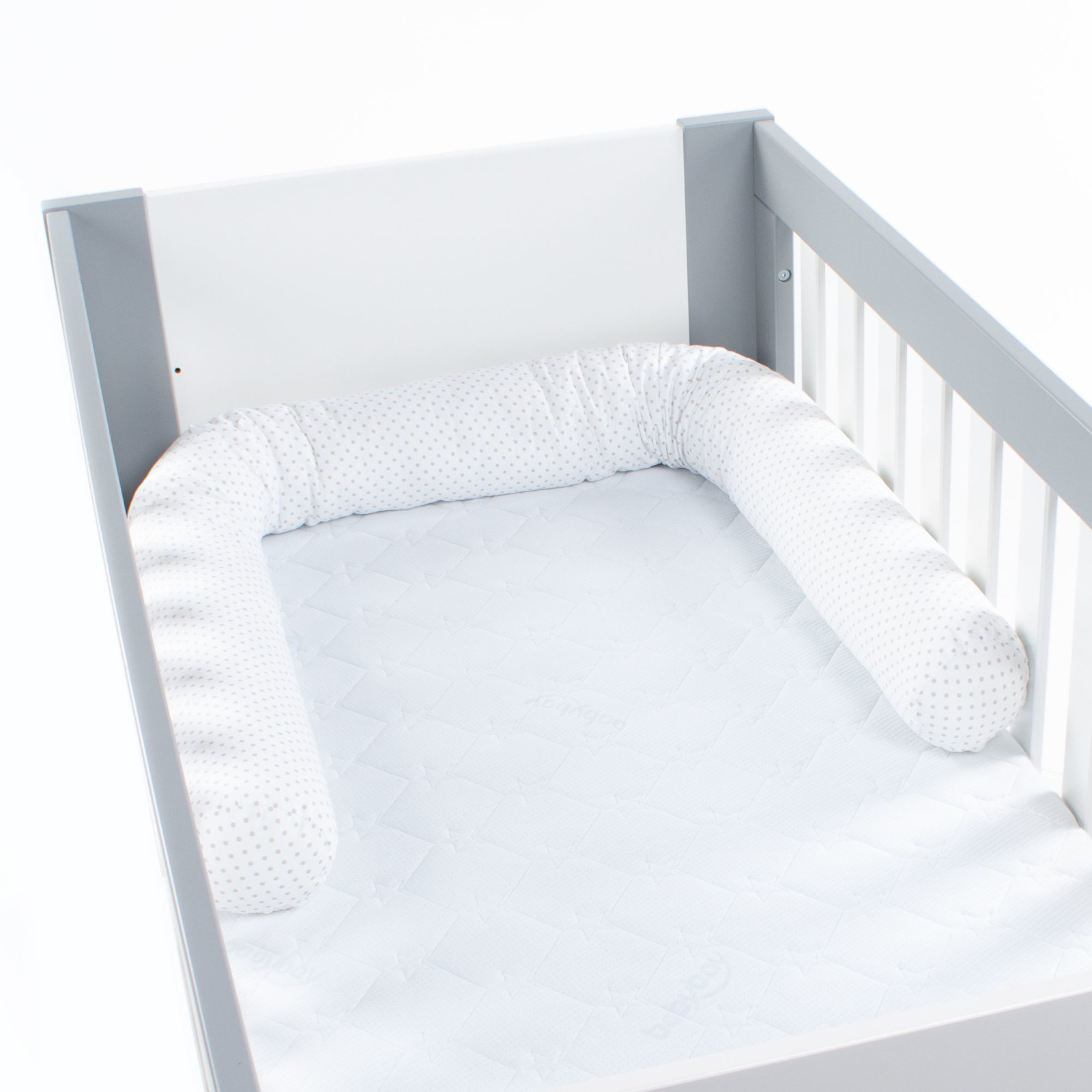 babybay Nestchenschlange Piqué passend für Kinderbetten, weiß Punkte perlgrau