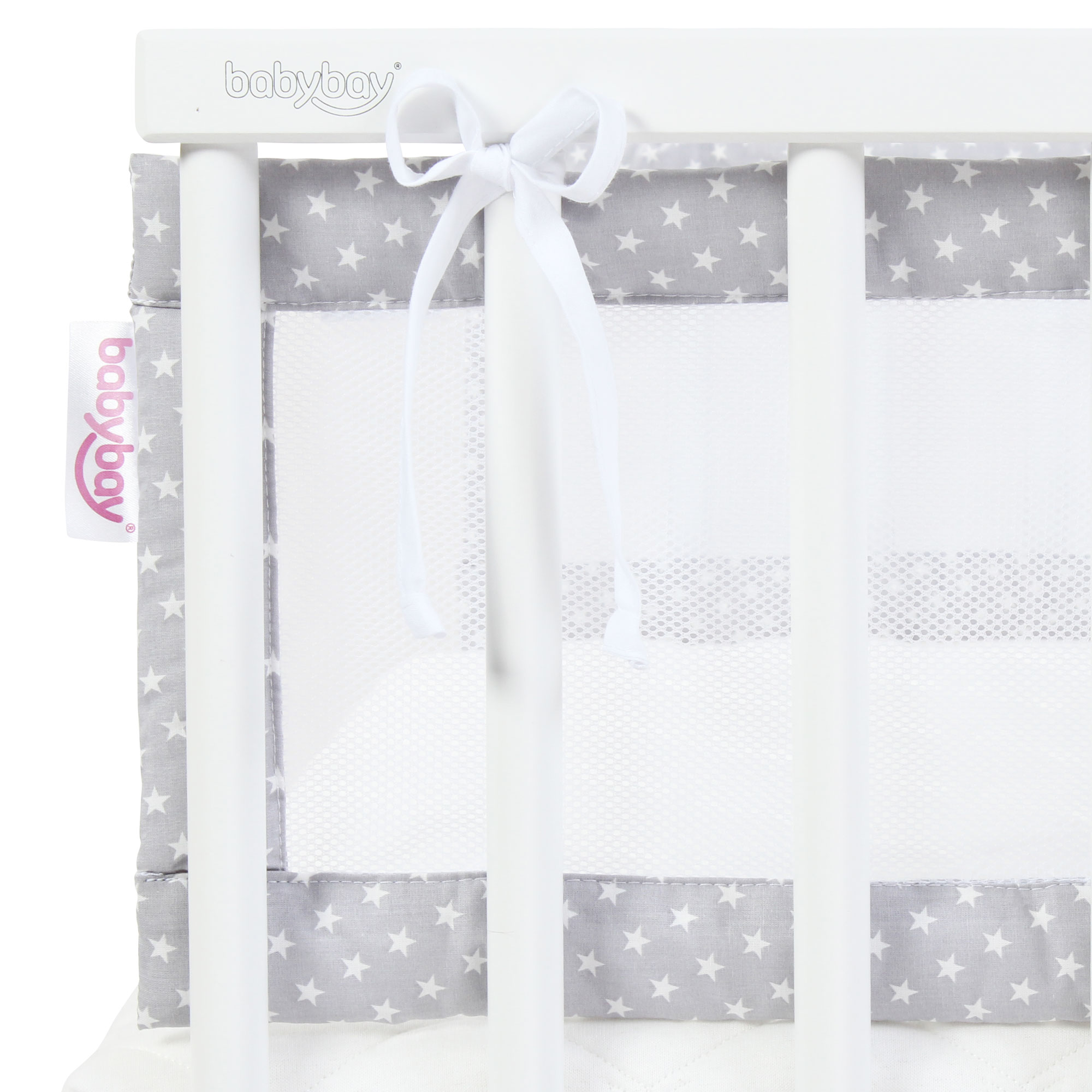 babybay Nestchen Mesh passend für Modell Boxspring XXL, lichtgrau Sterne weiß
