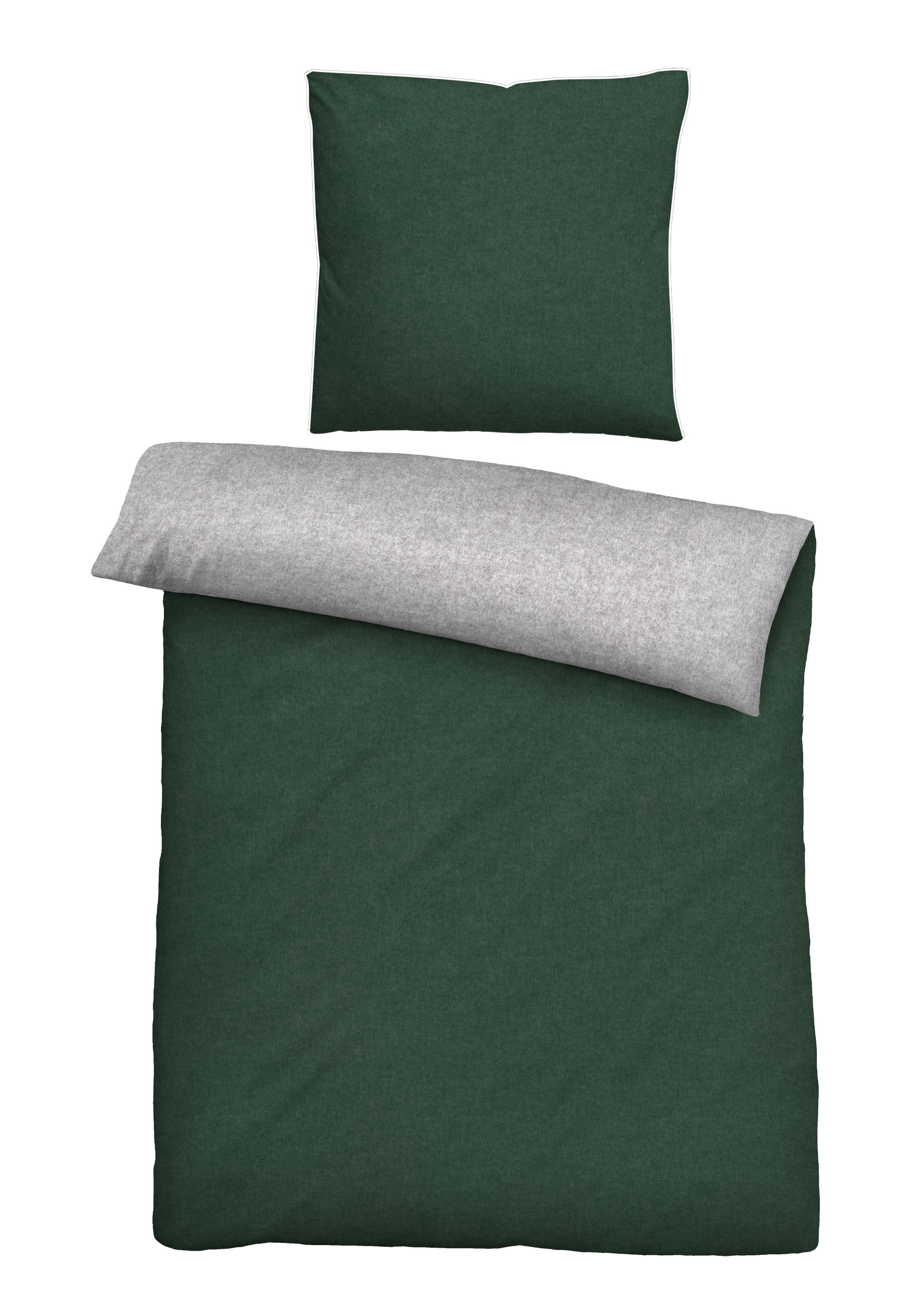 Biberna Melange-Flanell Bettwäsche uni, Größe 1x 135x200 cm + 1x 80x80 cm, dunkelgrün
