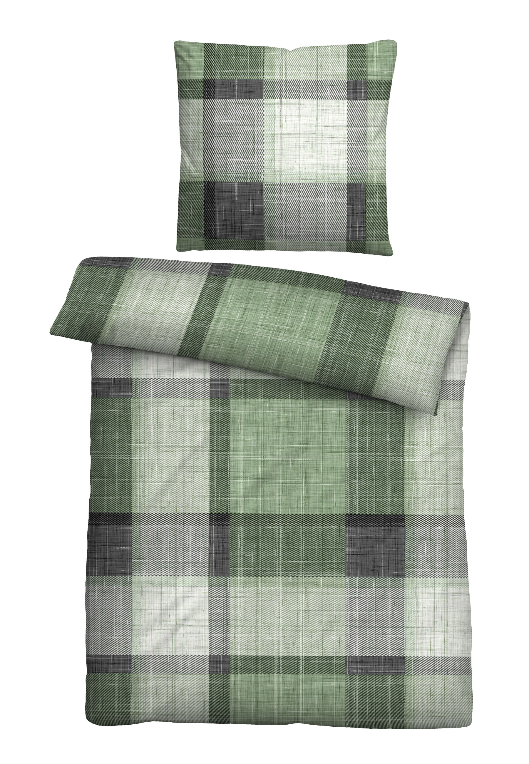 Biberna Karo 135x200 cm+80x80 cm, Feinbiber Bettwäsche fichte